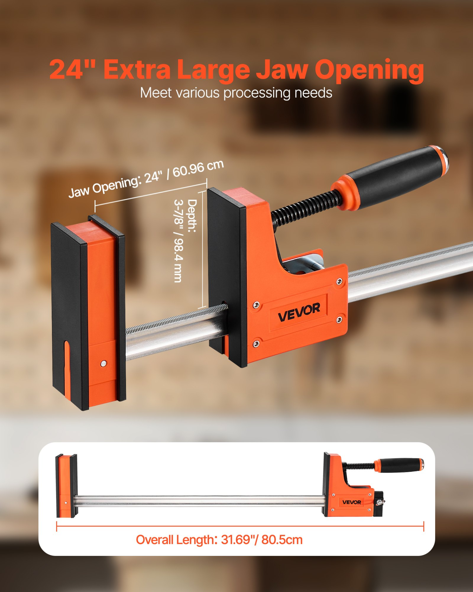 Bar Clamps for Woodworking 2-Pack 24 inch Parallel F Clamp Set Even Pressure - Bild 2 von 12