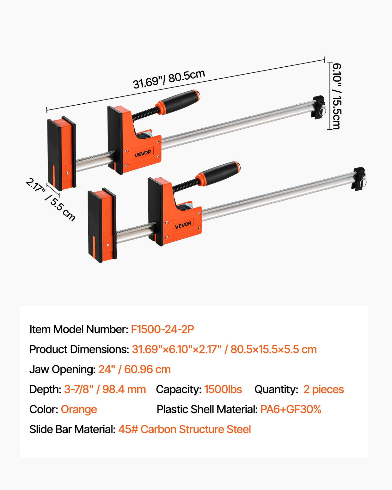 Bar Clamps for Woodworking 2-Pack 24 inch Parallel F Clamp Set Even Pressure - Bild 7 von 12