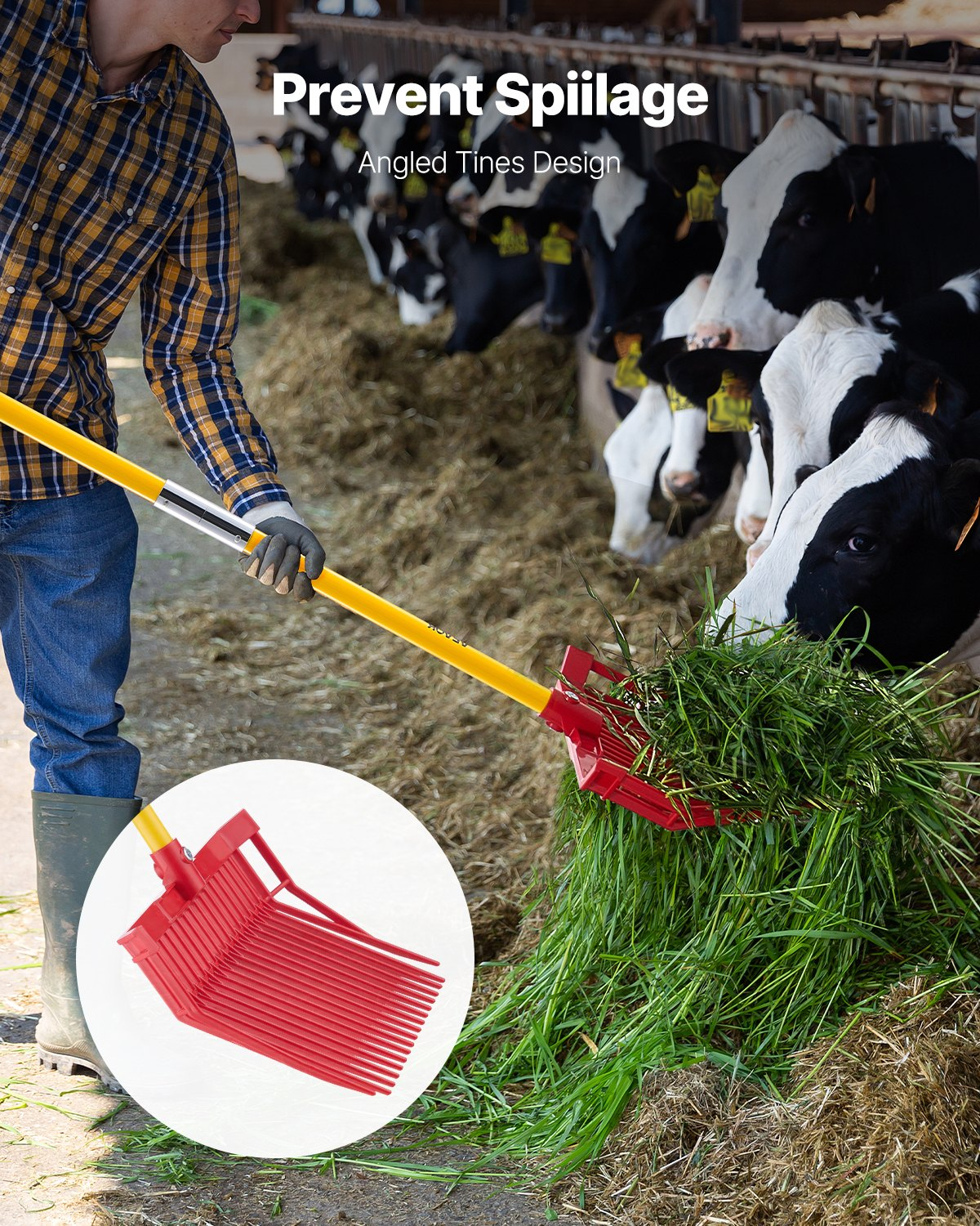Manure Fork 18 Angled Tines 61in Long Handle Muck Rake for Stable Garden