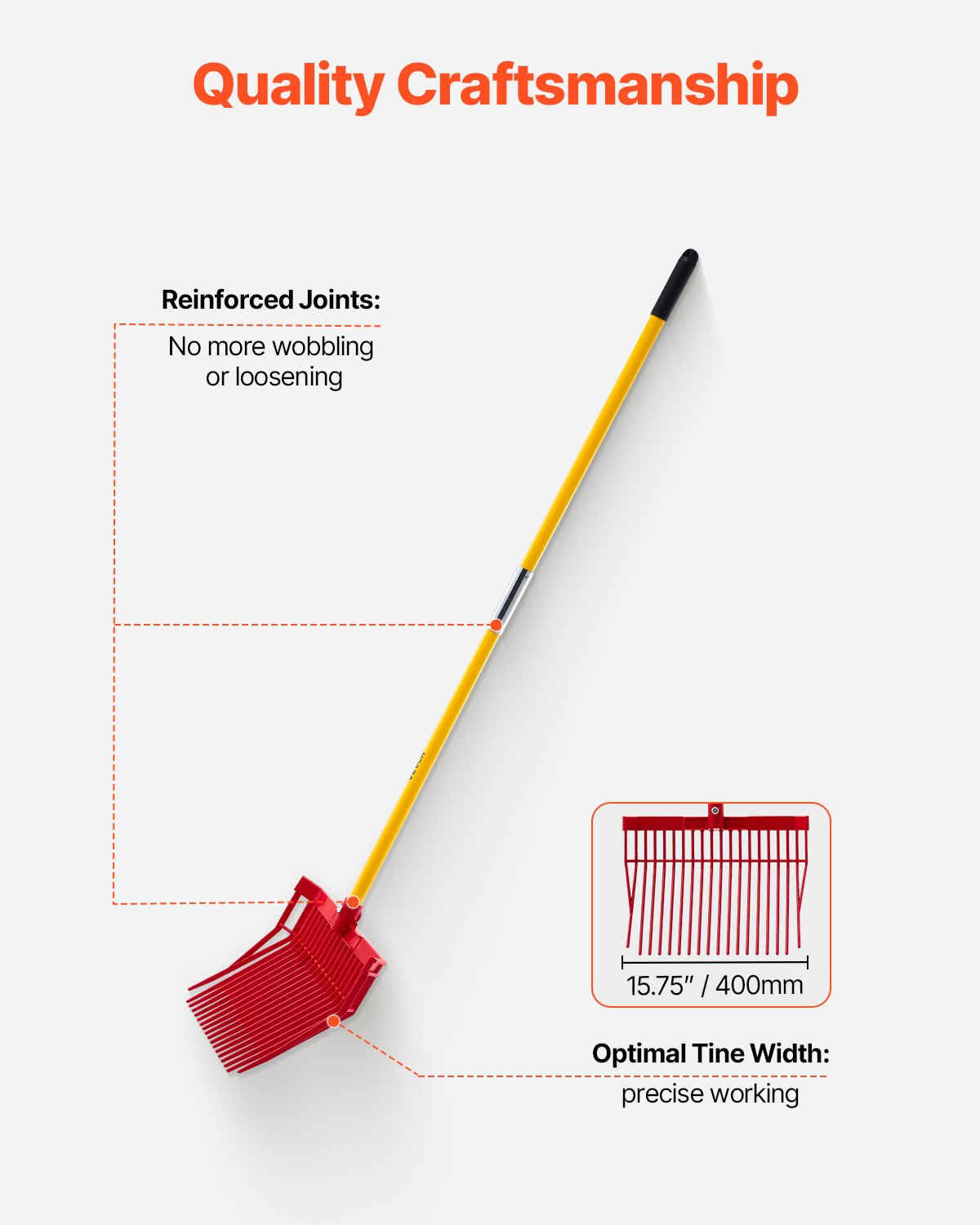Manure Fork 18 Angled Tines 61in Long Handle Muck Rake for Stable Garden