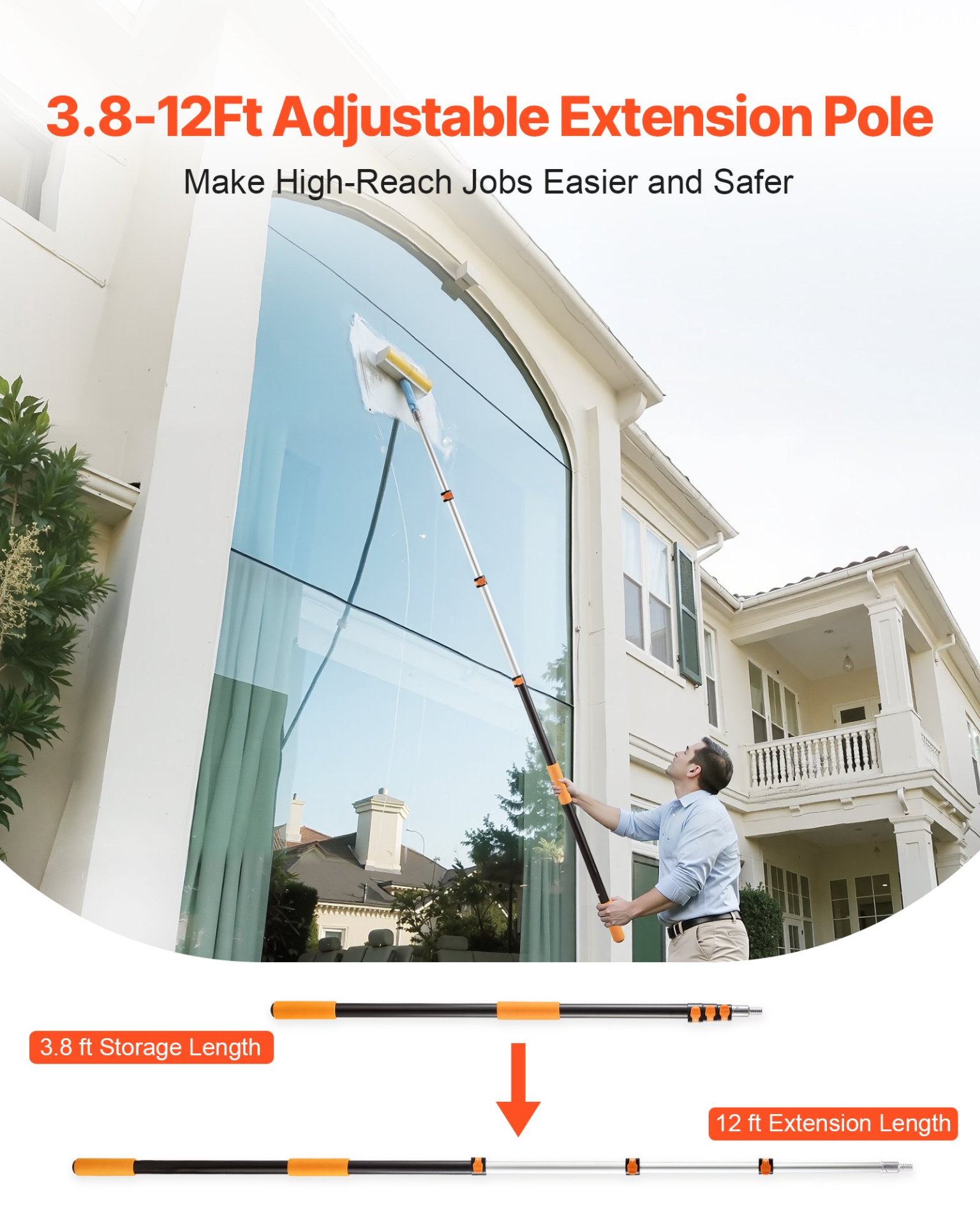 Telescopic Extension Pole 3.8-12 FT Multi-Purpose for Painting Cleaning