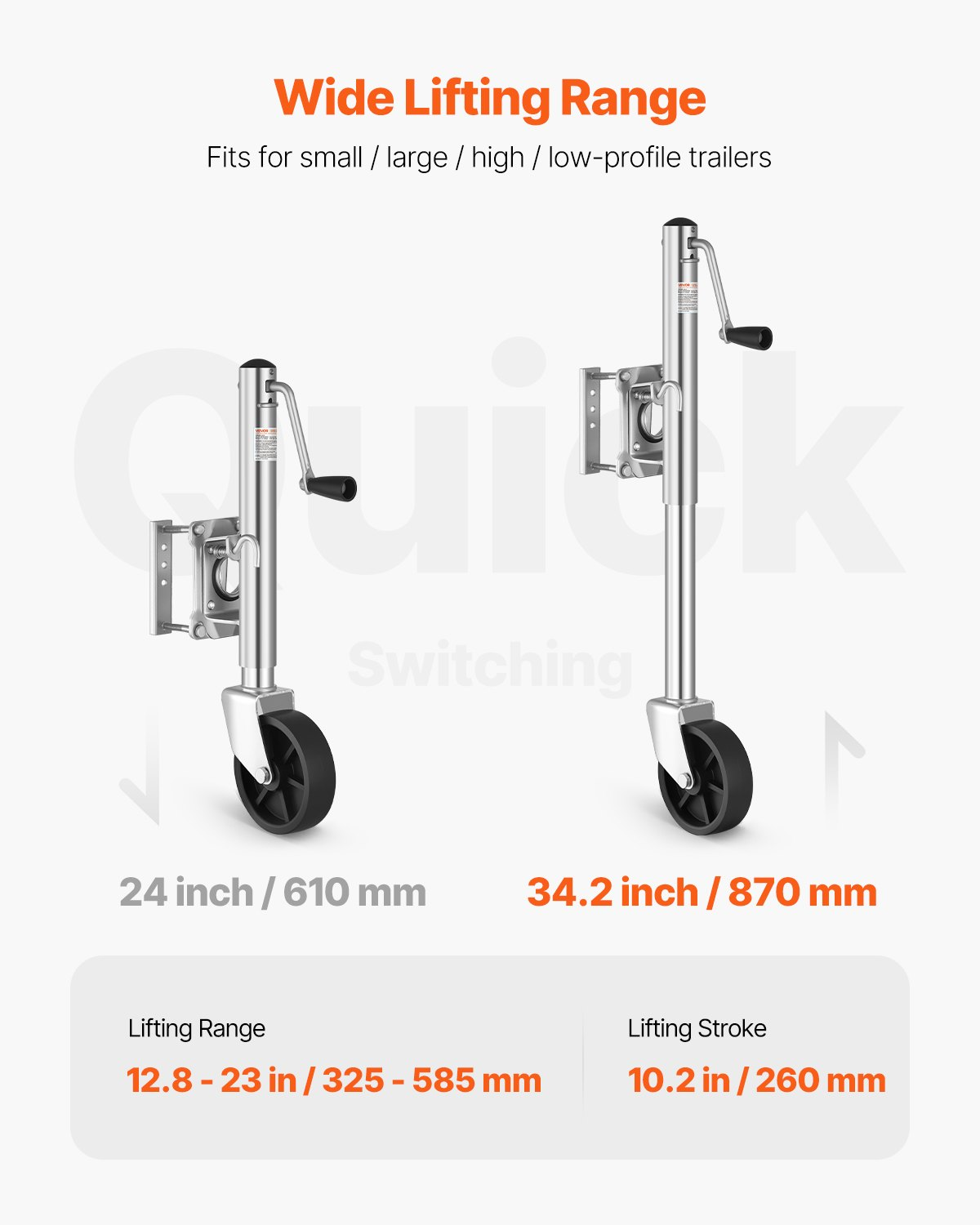 Trailer Jack with Wheel, 1000 lbs Load Capacity, Utility Trailers