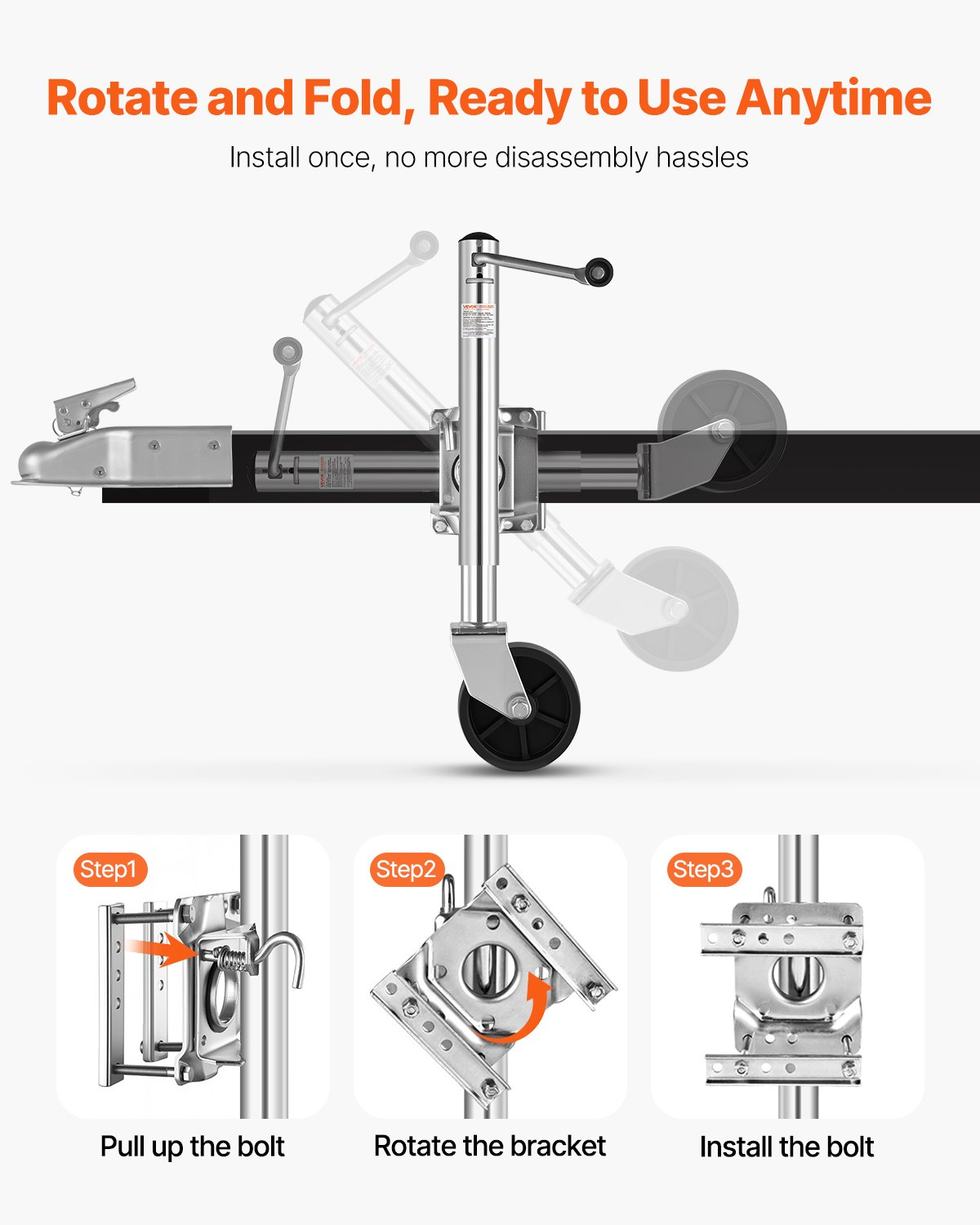 Trailer Jack with Wheel, 1000 lbs Load Capacity, Utility Trailers