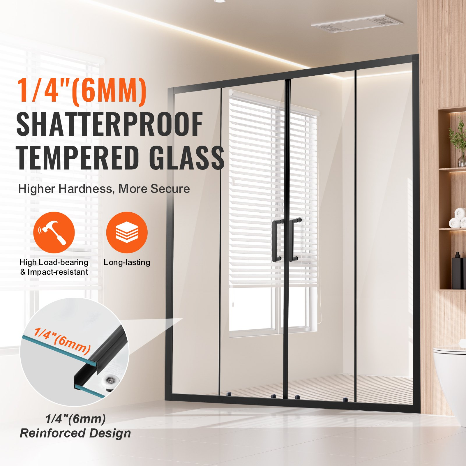 Semi-frameless Double Sliding Shower Door 1/4 in SGCC Tempered Glass Matte Black