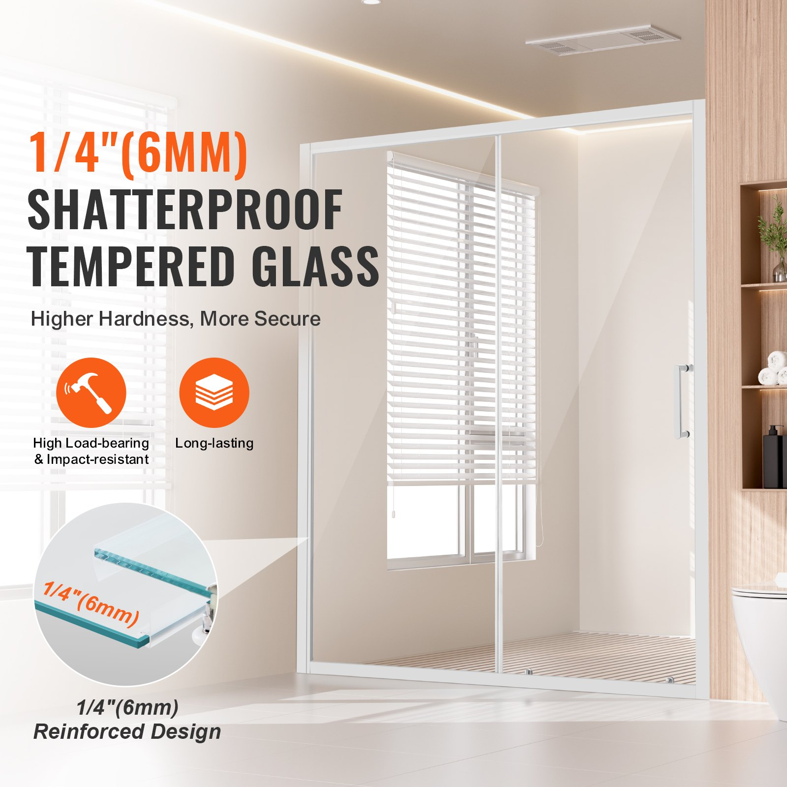 Semi-Frameless Sliding Shower Door 57.7-59″x70″ Clear Tempered Glass Chrome