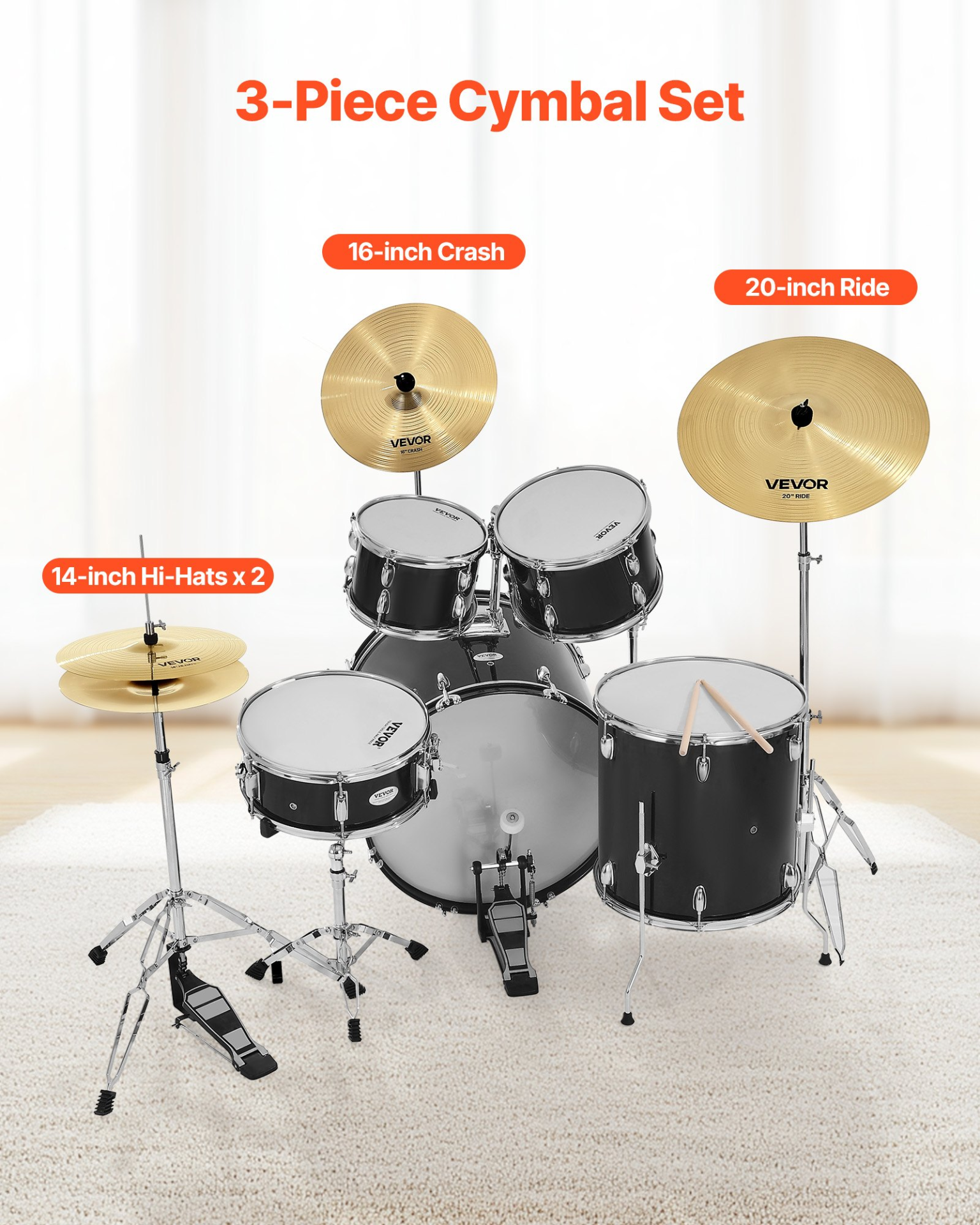 3-Piece Cymbal Pack for Drum Set 14