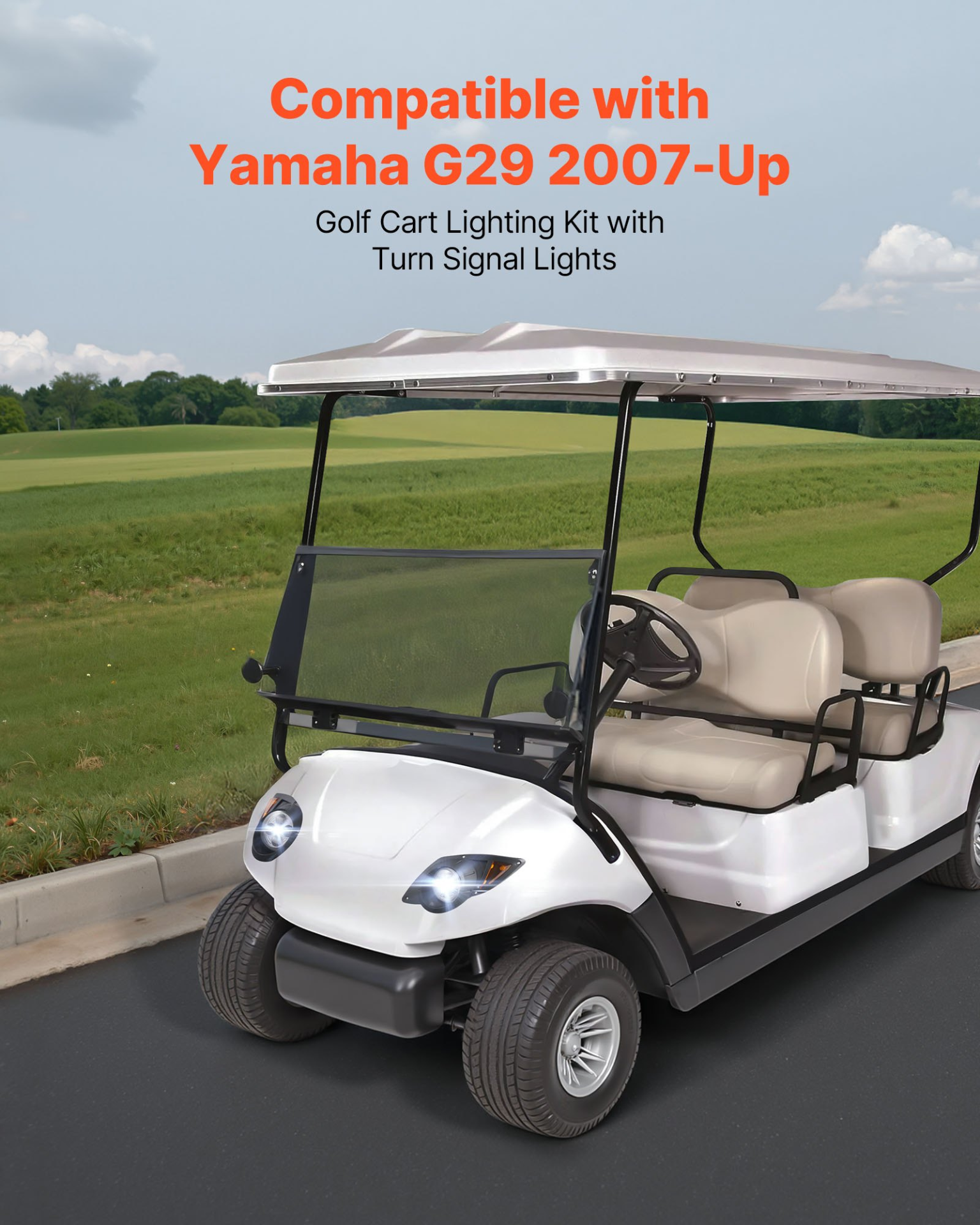 12V Golf Cart LED Headlight Tail Light Kit Legal Street For Yamaha G29 2007-Up - Picture 1 of 12