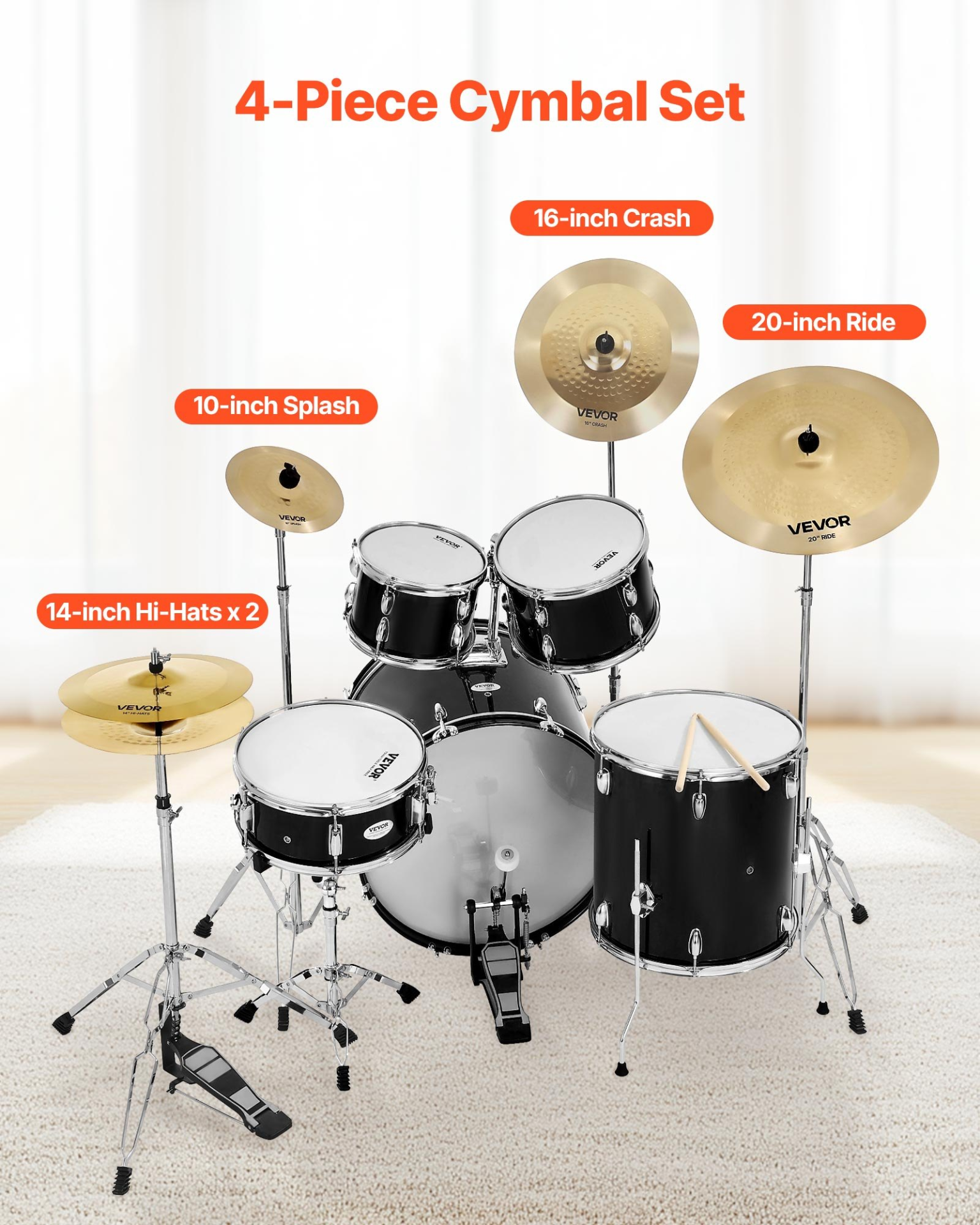4-Piece Cymbal Pack for Drum Set 10