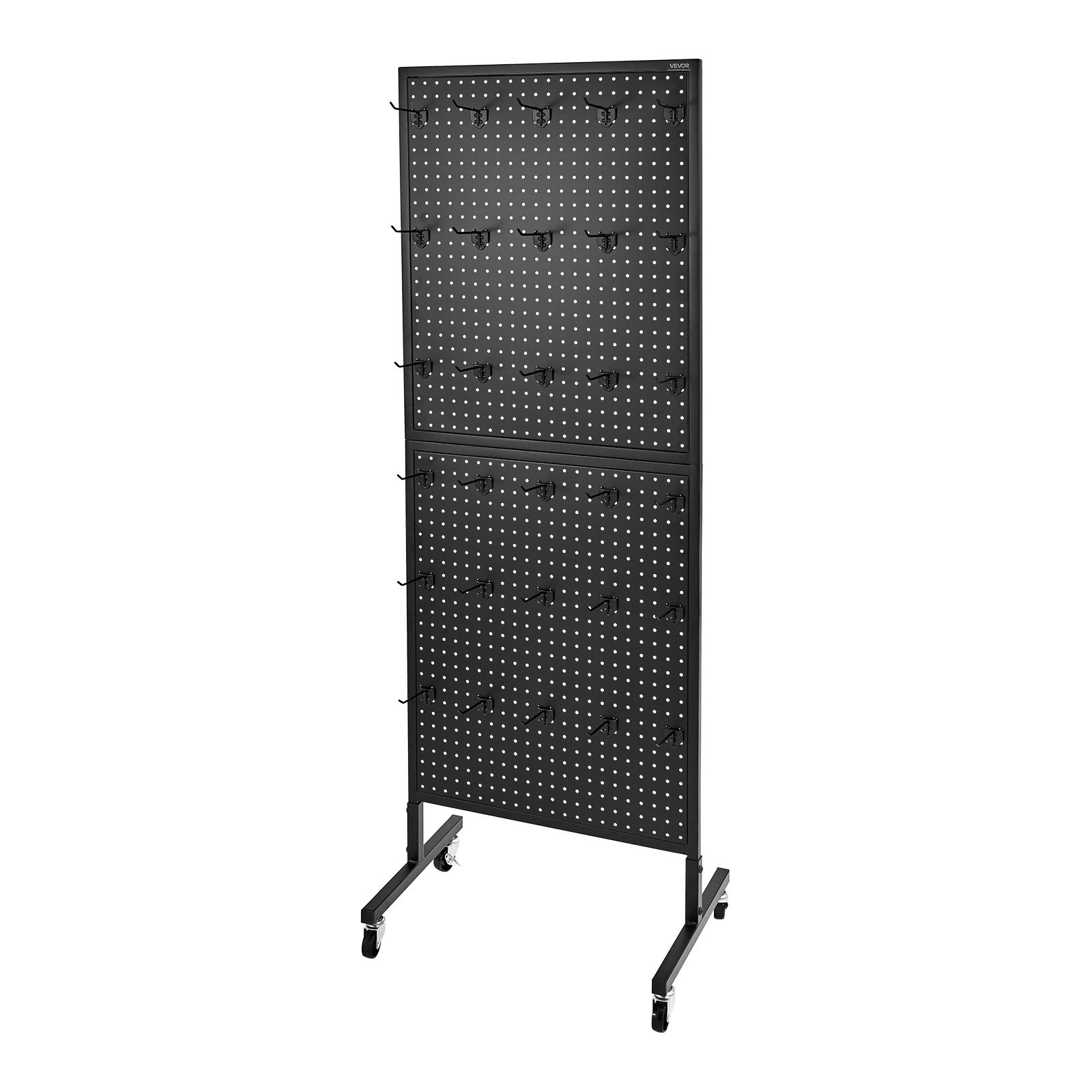 Pegboard Display Stand with 30 Hooks Pegboard Panels Display with Wheels Black