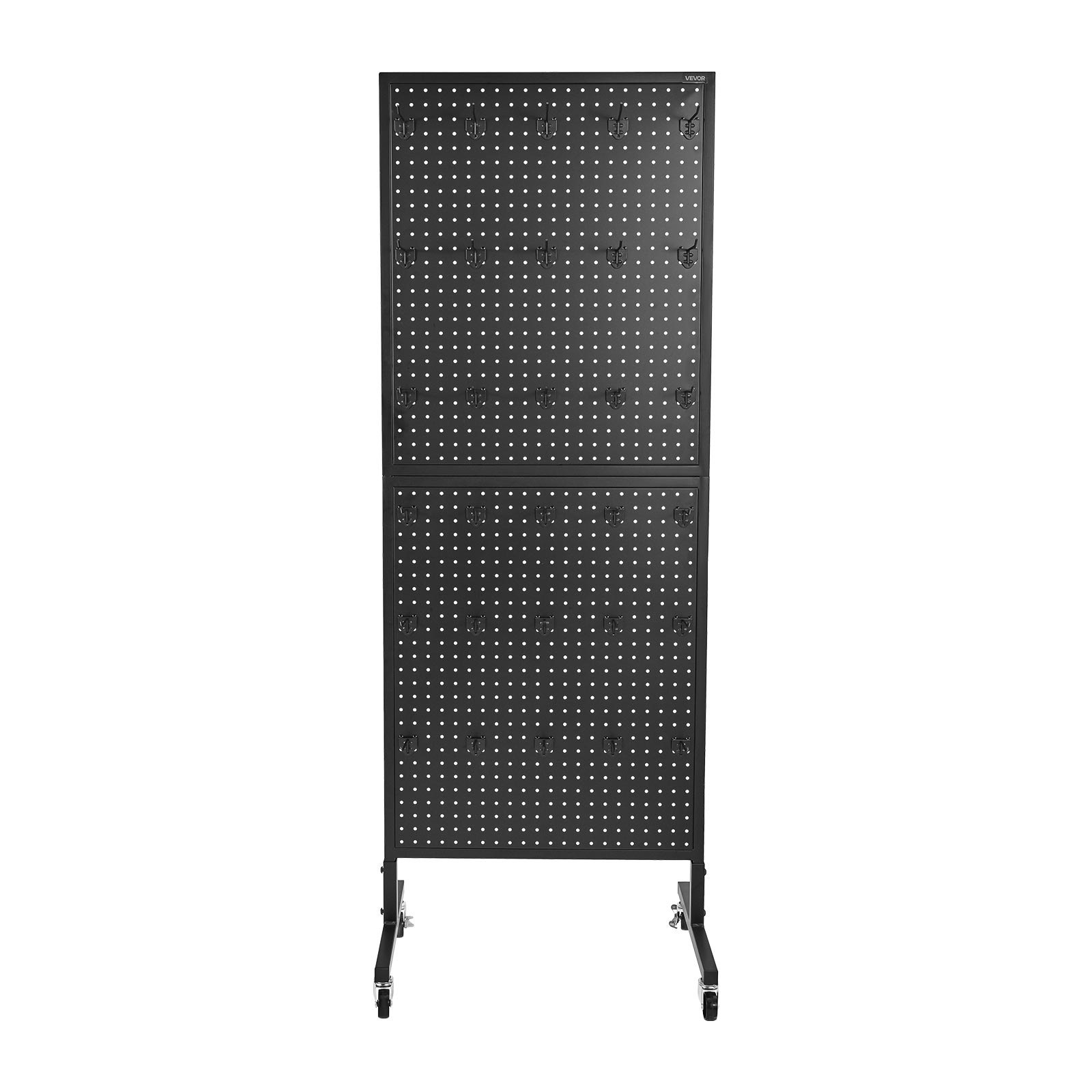 Pegboard Display Stand with 30 Hooks Pegboard Panels Display with Wheels Black
