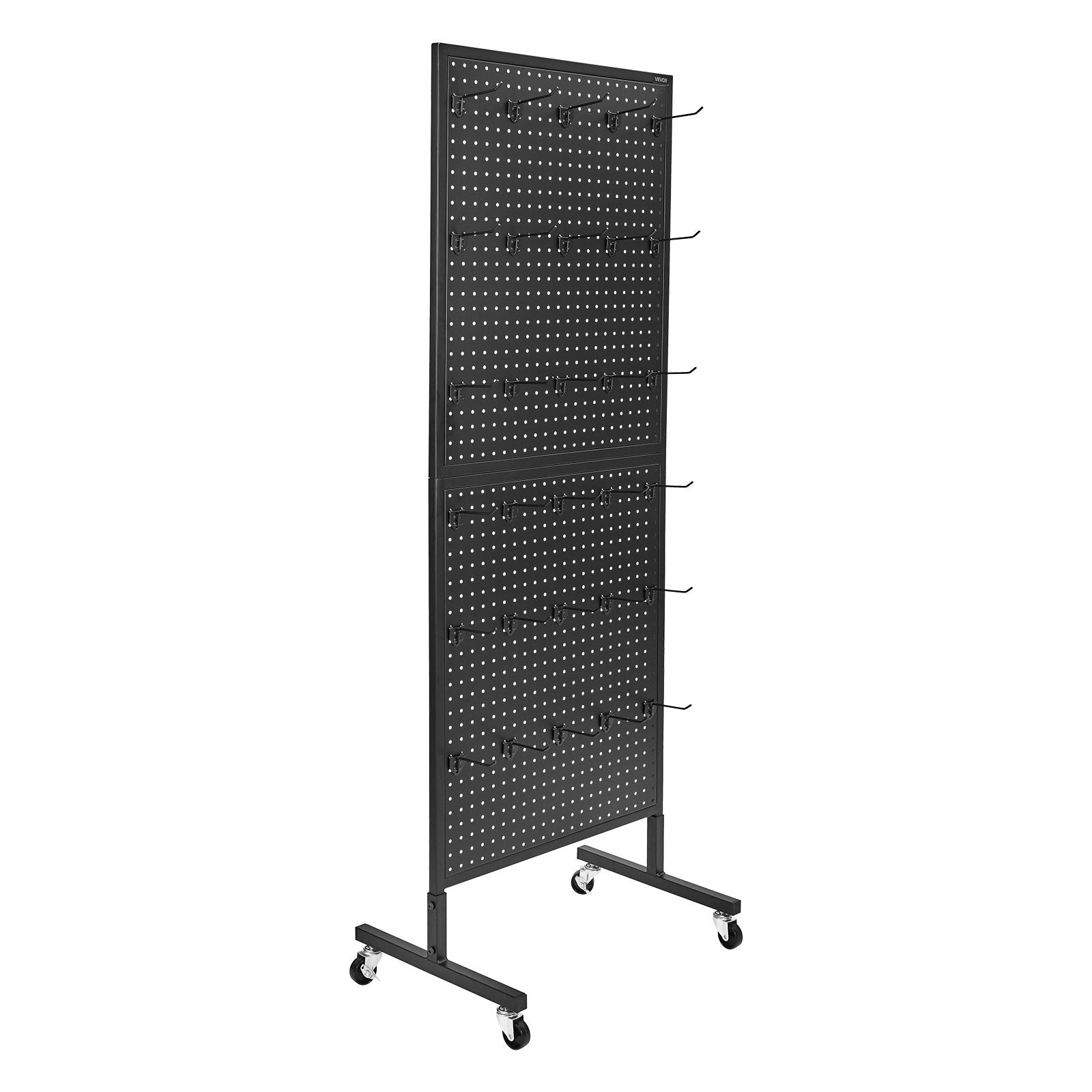 Pegboard Display Stand with 30 Hooks Pegboard Panels Display with Wheels Black