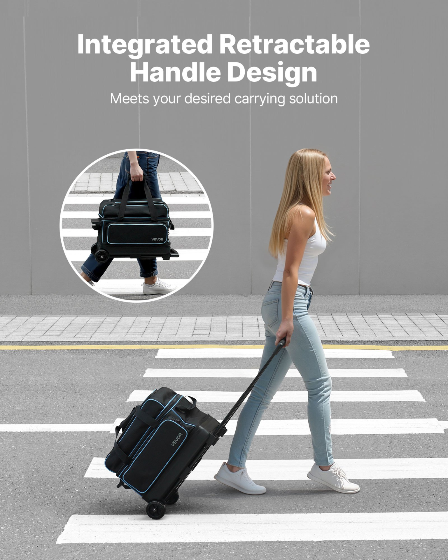 2 Ball Double Roller Bowling Bag w/Wheels Shoe Compartment Size 16 Handle