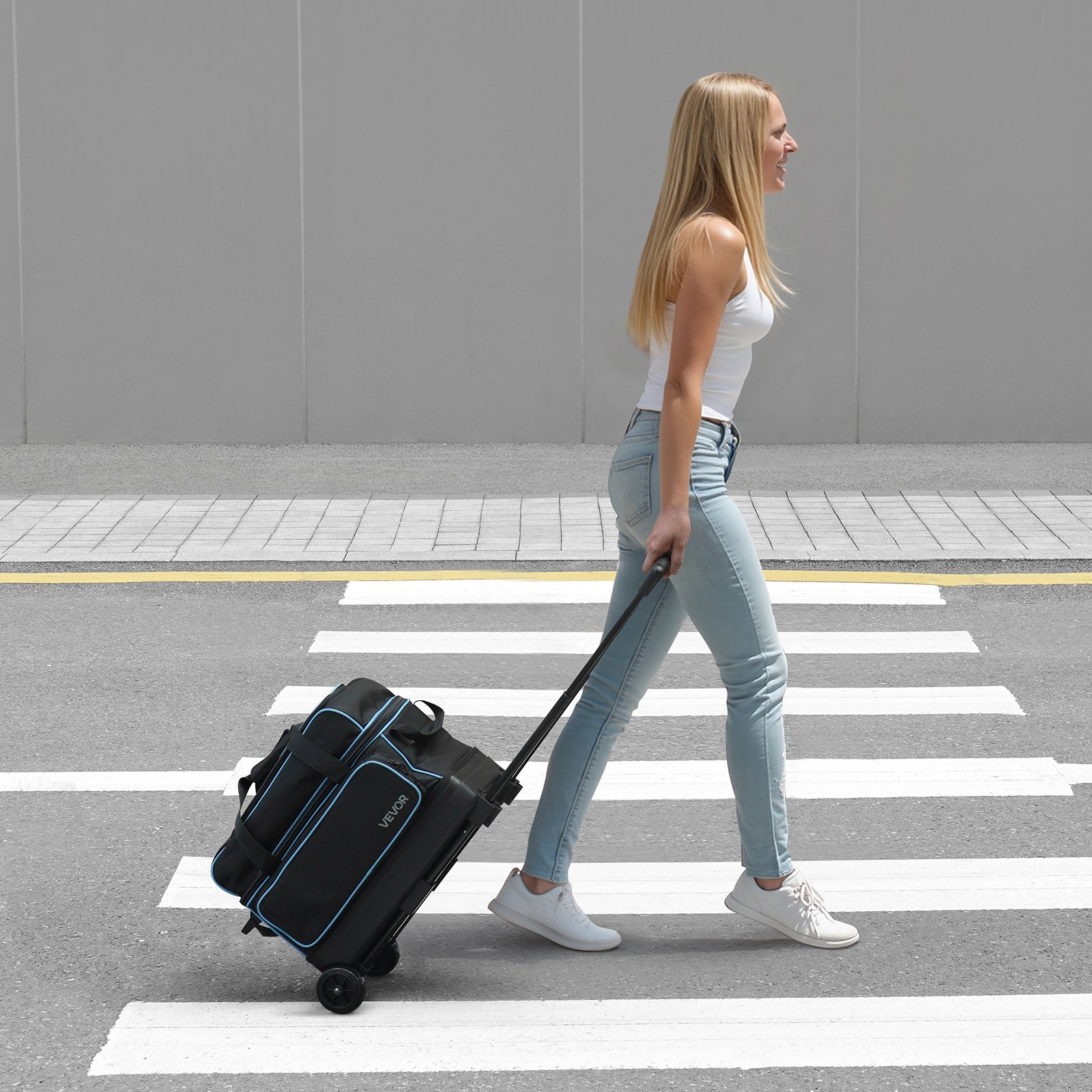 2 Ball Double Roller Bowling Bag w/Wheels Shoe Compartment Size 16 Handle