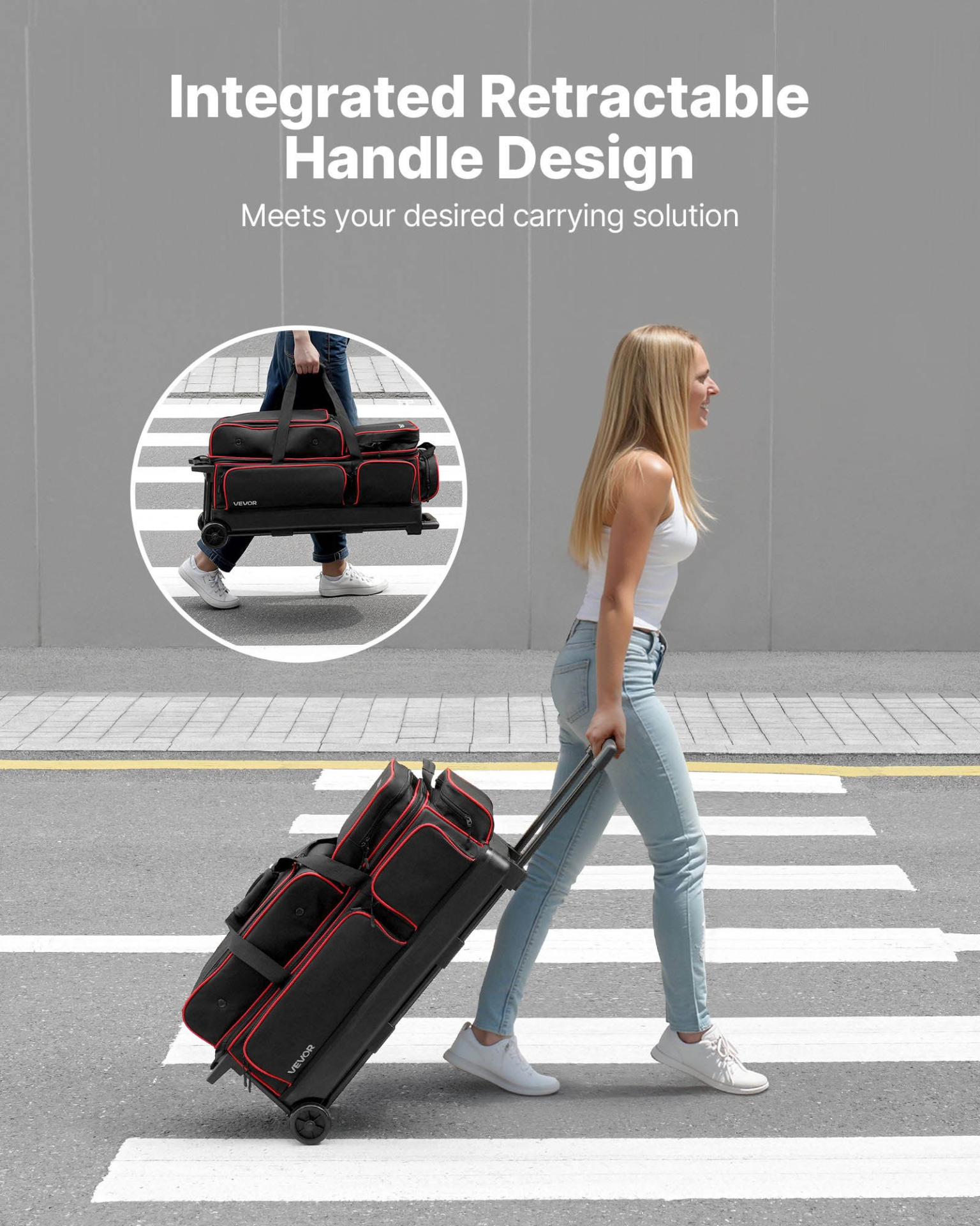 3 Ball Bowling Bag with Wheels Double Roller Bowling Bag with Shoe Compart 657