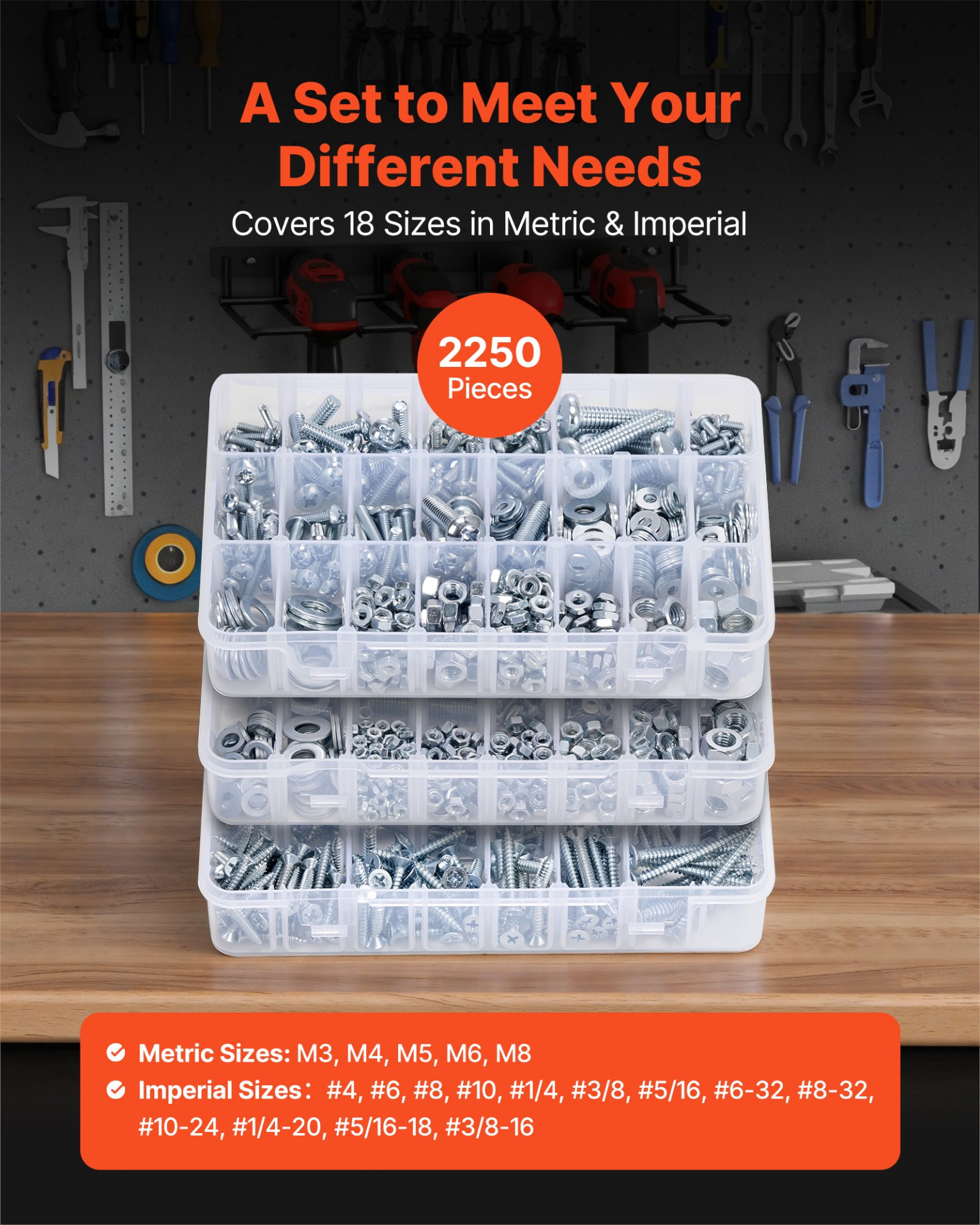 2250 Pcs Bolts and Nuts Assortment Kit, Galvanized White