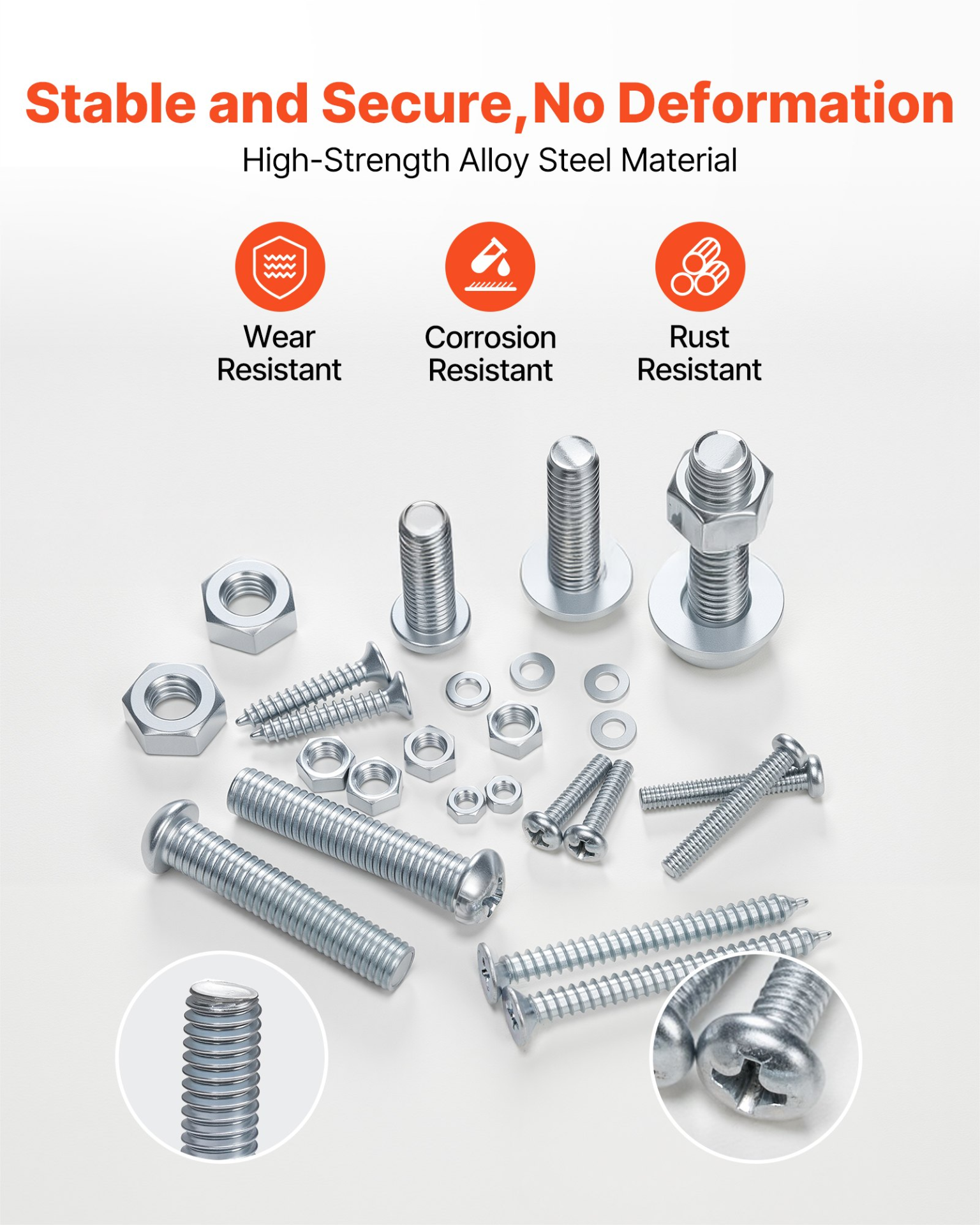 2250 Pcs Bolts and Nuts Assortment Kit, Galvanized White
