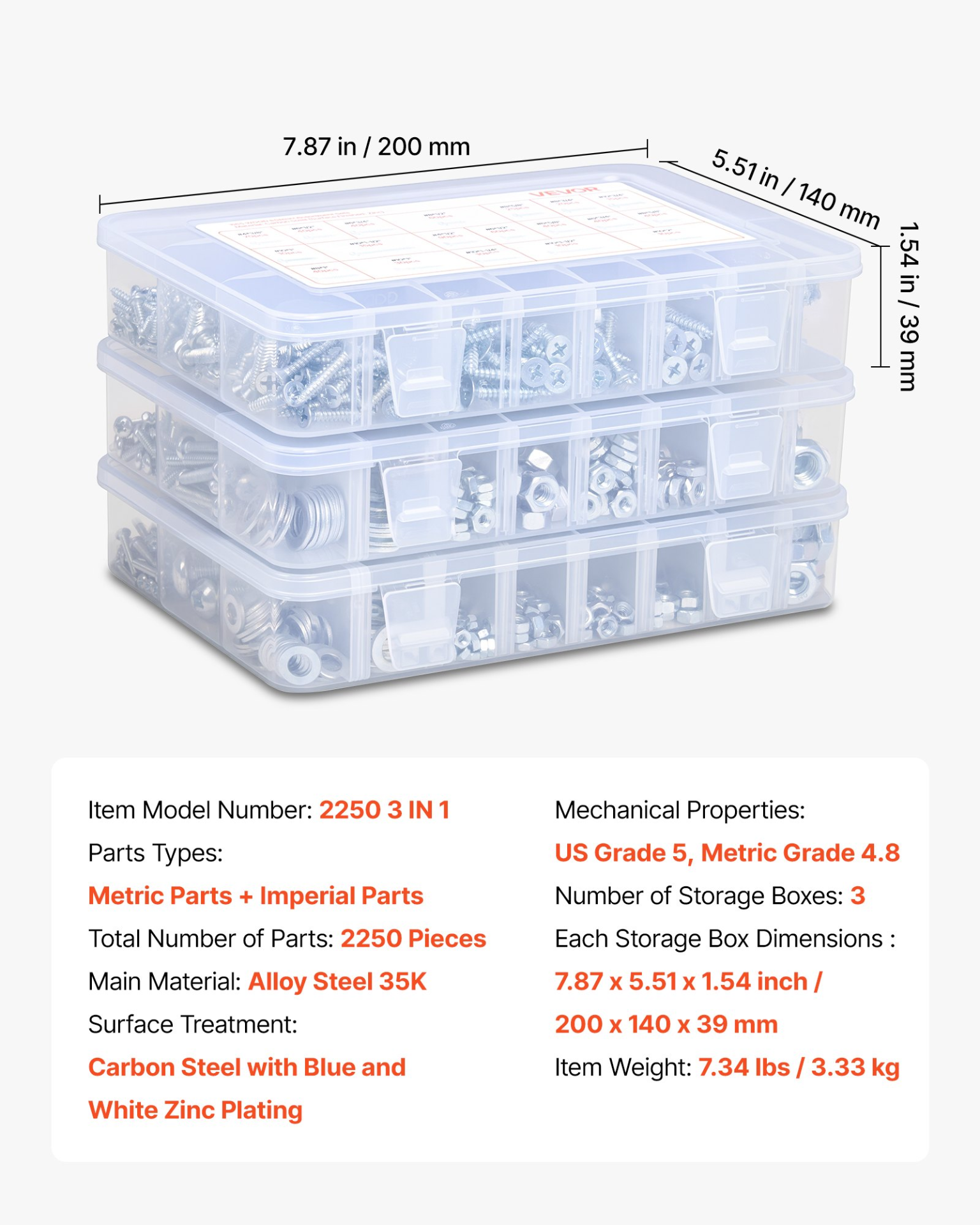 2250 Pcs Bolts and Nuts Assortment Kit, Galvanized White