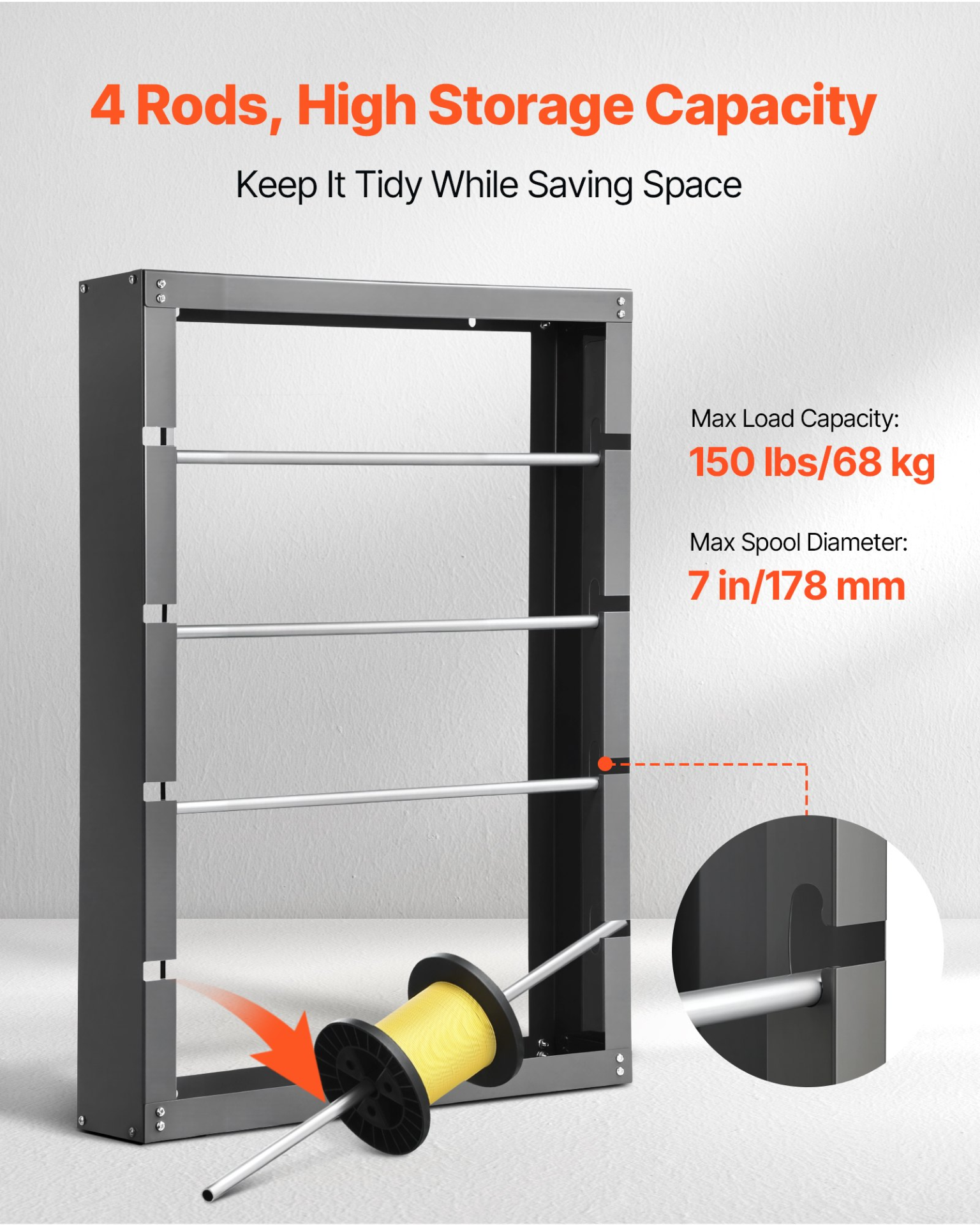Wire Spool Rack, 4 Adjustable Rods, for Electrical Industrial Retail Use