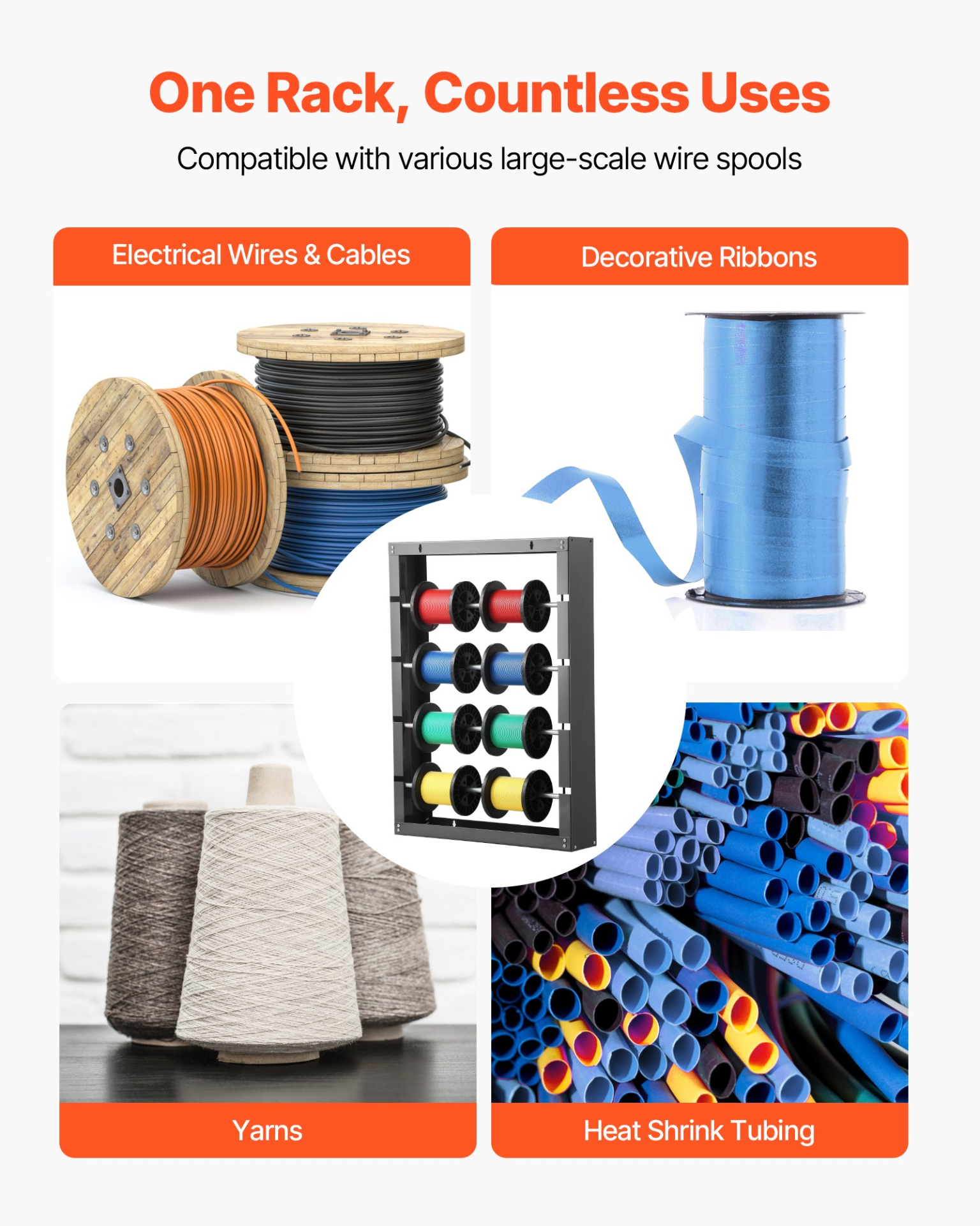 Wire Spool Rack, 4 Adjustable Rods, for Electrical Industrial Retail Use