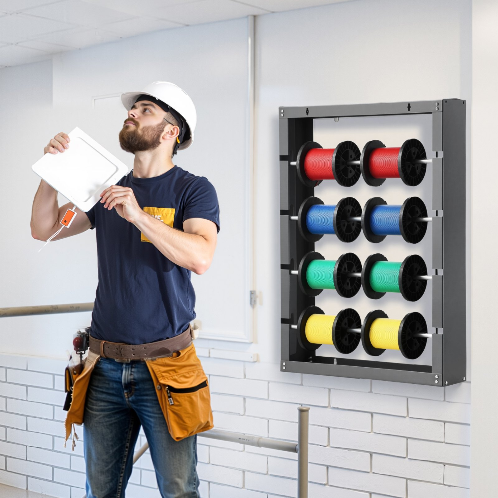 Wire Spool Rack, 4 Adjustable Rods, for Electrical Industrial Retail Use