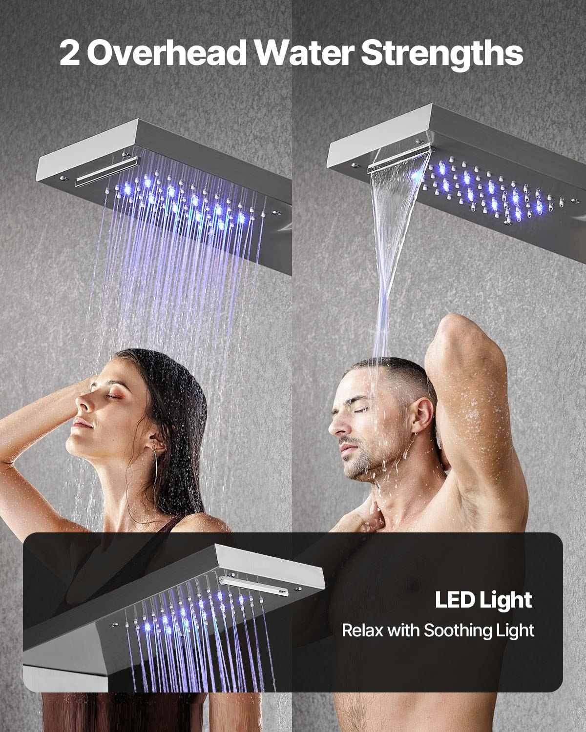 Shower Panel Tower System Stainless Steel Column Rainfall Waterfall Head 5 Modes