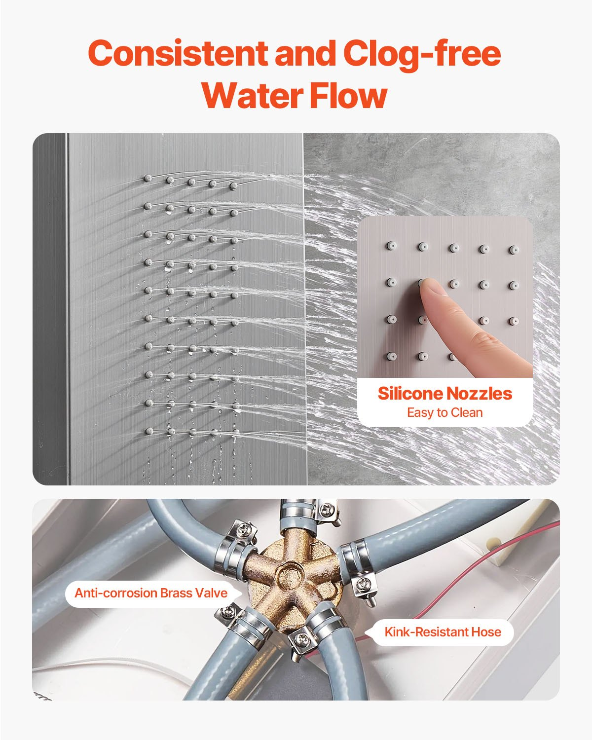 Shower Panel Tower System Stainless Steel Column Rainfall Waterfall Head 5 Modes
