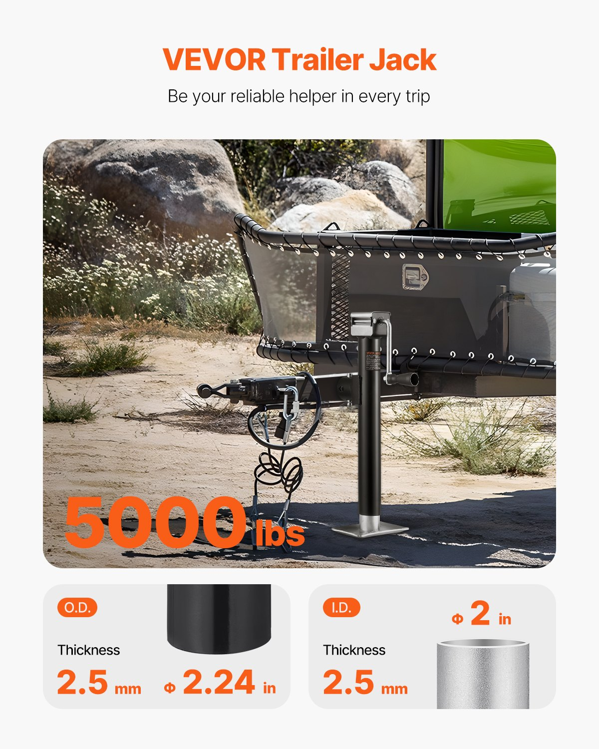 Trailer Jack, 5000 lbs Dynamic Load Capacity, Camping and Yacht Trailers