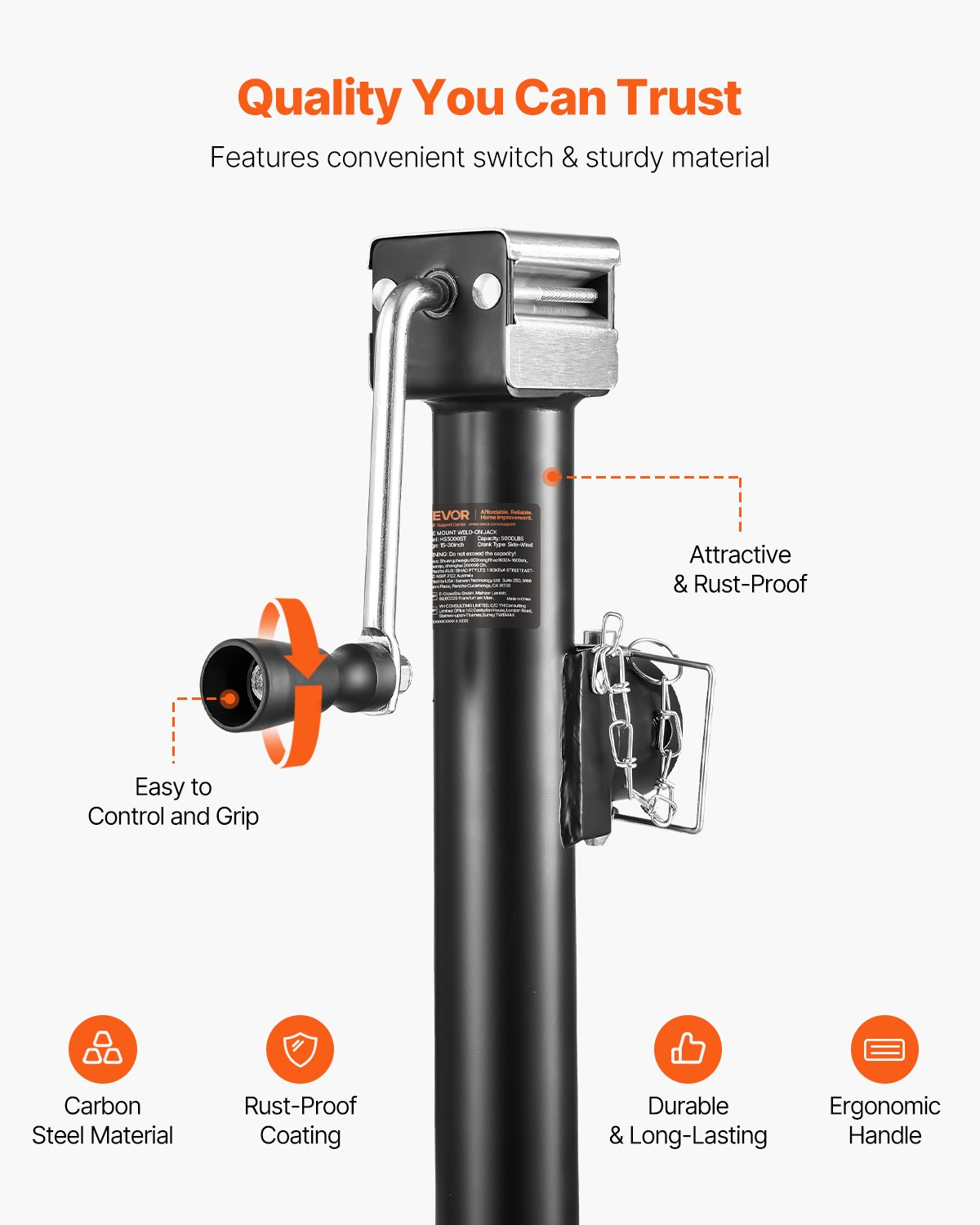Trailer Jack, 5000 lbs Dynamic Load Capacity, Camping and Yacht Trailers