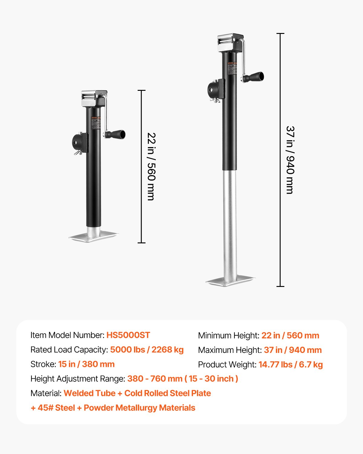 Trailer Jack, 5000 lbs Dynamic Load Capacity, Camping and Yacht Trailers
