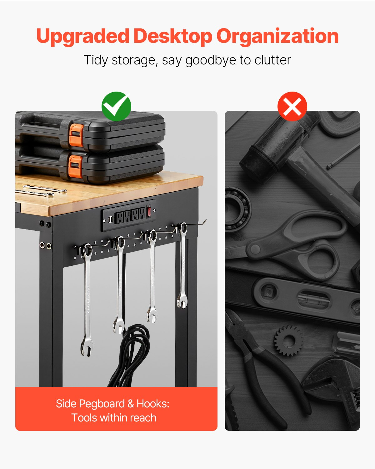 48" Workbench on Wheels Adjustable Height Table with Power Outlet & Pegboard