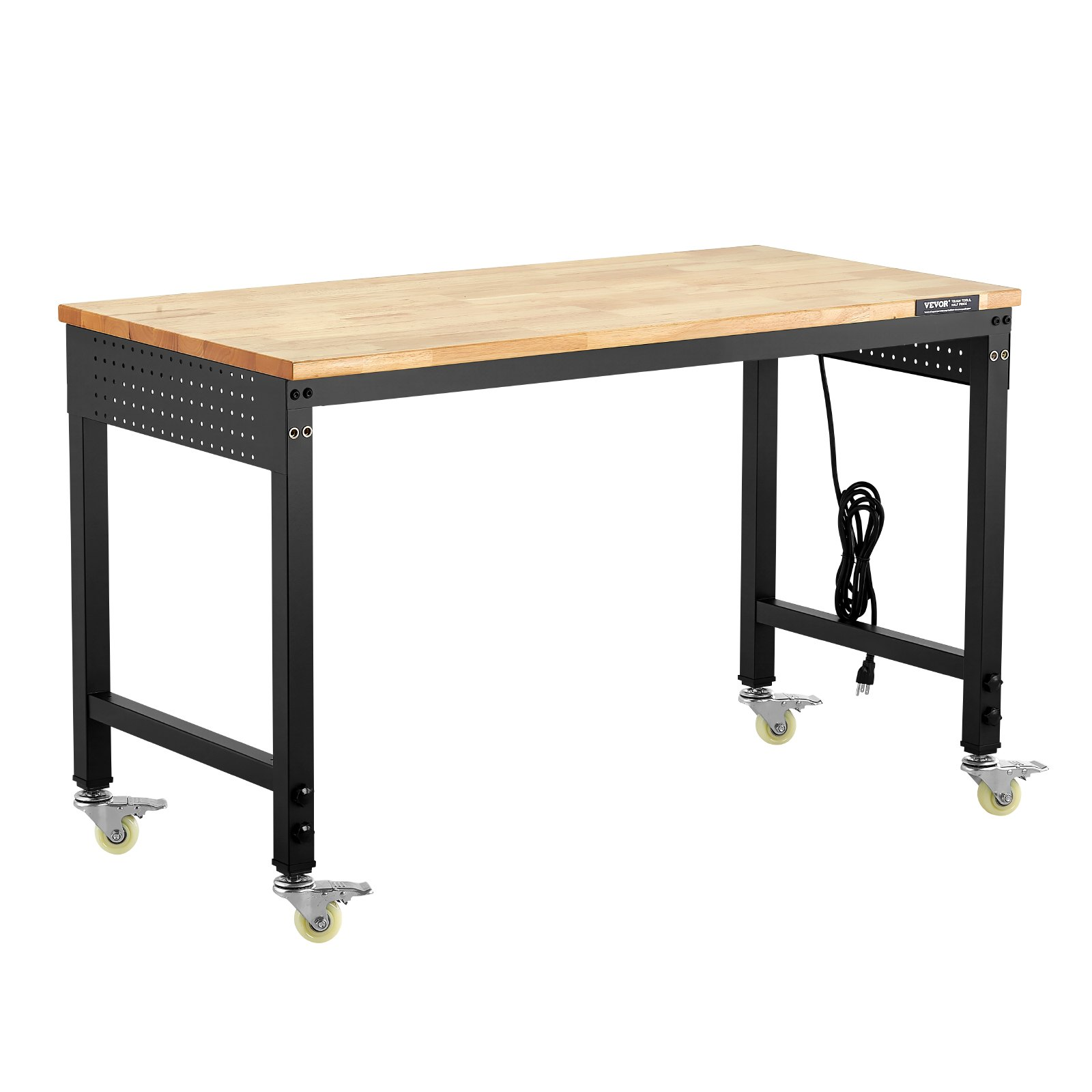 48" Workbench on Wheels Adjustable Height Table with Power Outlet & Pegboard
