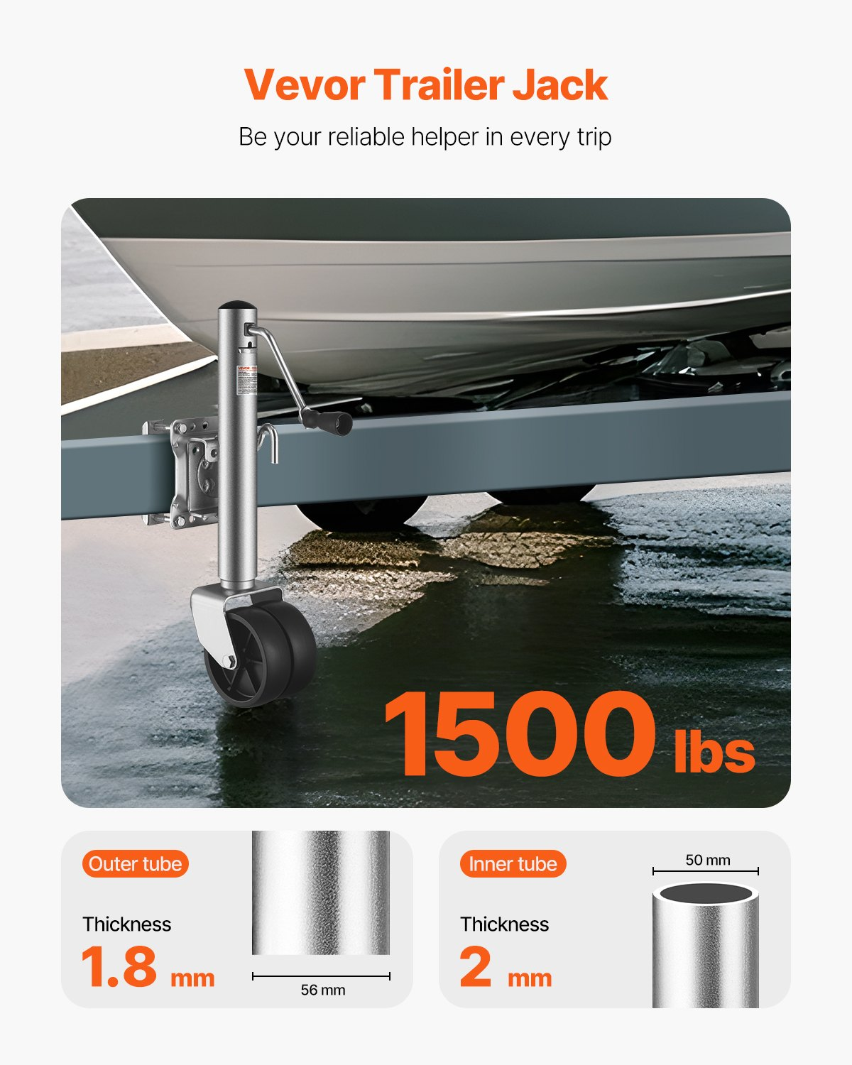 Trailer Jack with Wheel, 1500 lbs Load Capacity, Utility Trailers