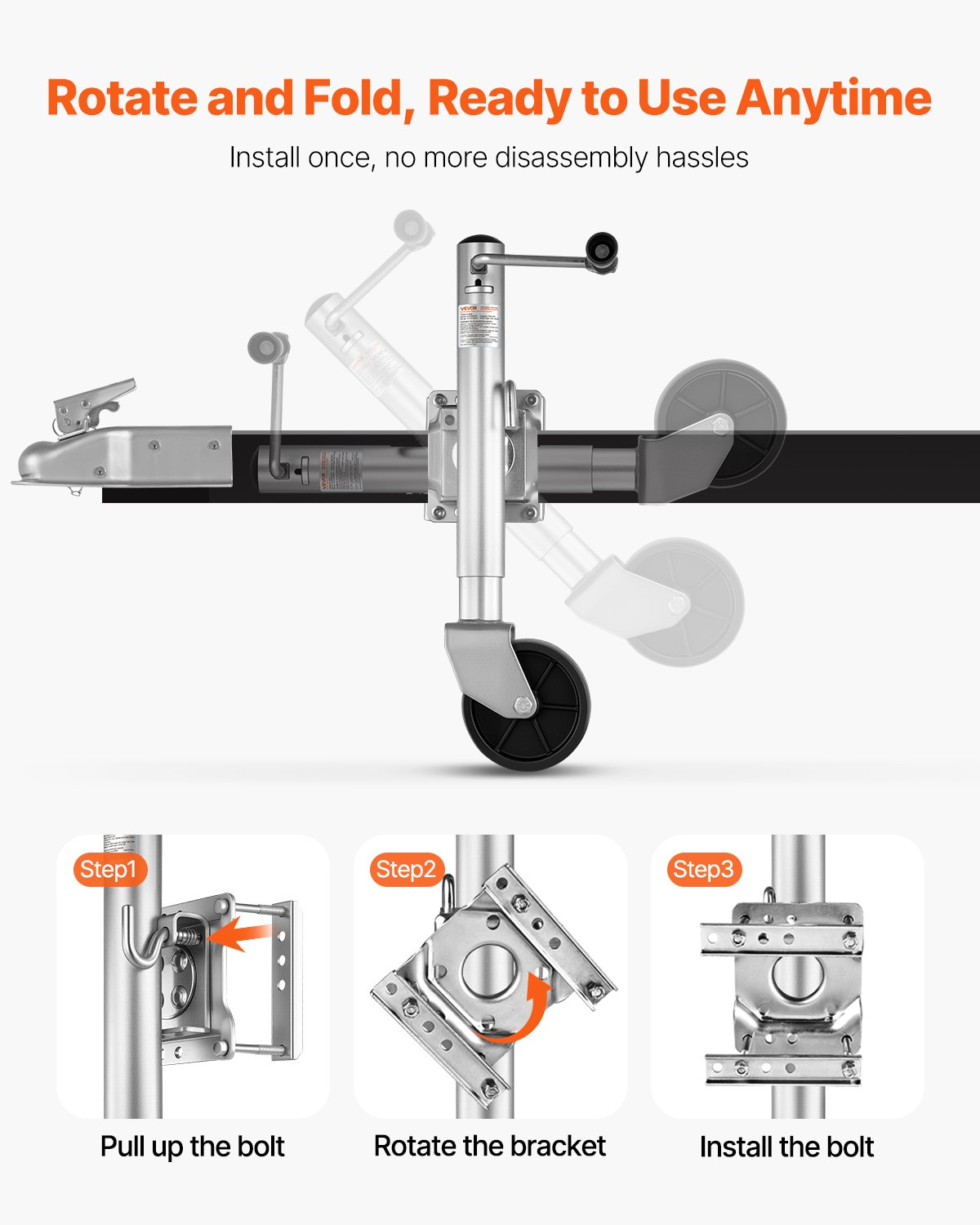 Trailer Jack with Wheel, 1500 lbs Load Capacity, Utility Trailers