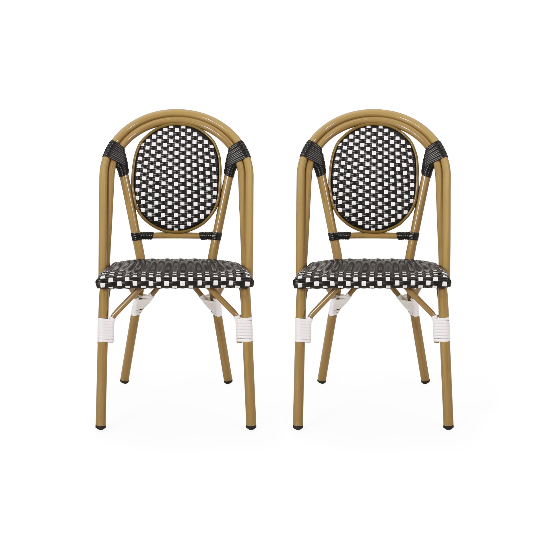 Outdoor PE Rattan and Aluminum French Bistro Chair Set, Bamboo Print Finish