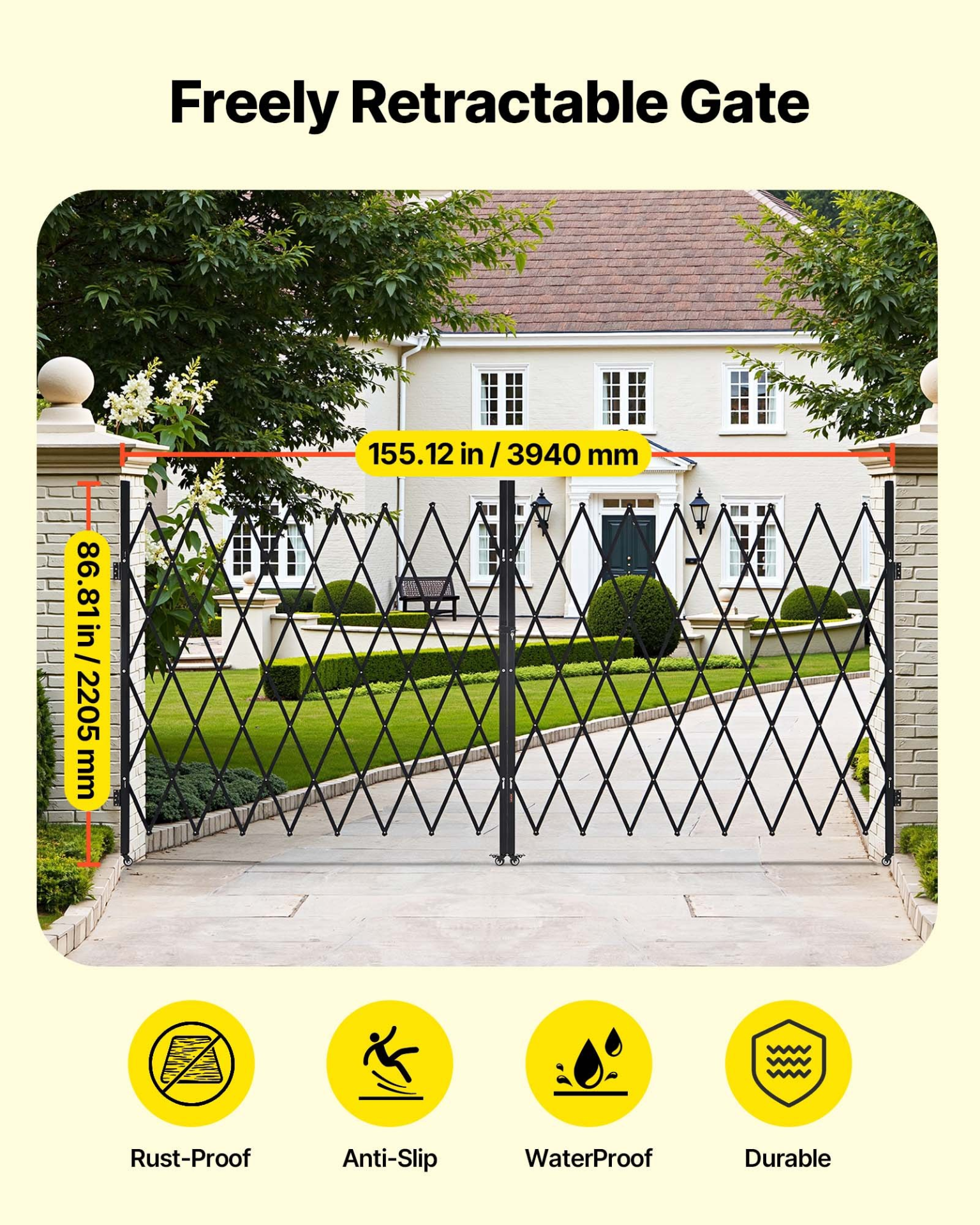 Double Folding Security Gate Steel Scissor Gate w/ Locking Swivel Casters 030