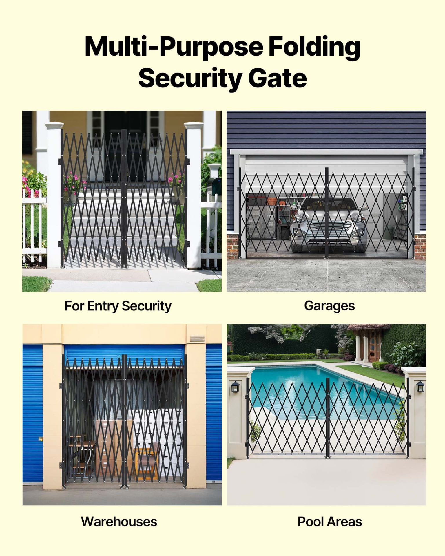 Double Folding Security Gate Steel Scissor Gate w/ Locking Swivel Casters 030
