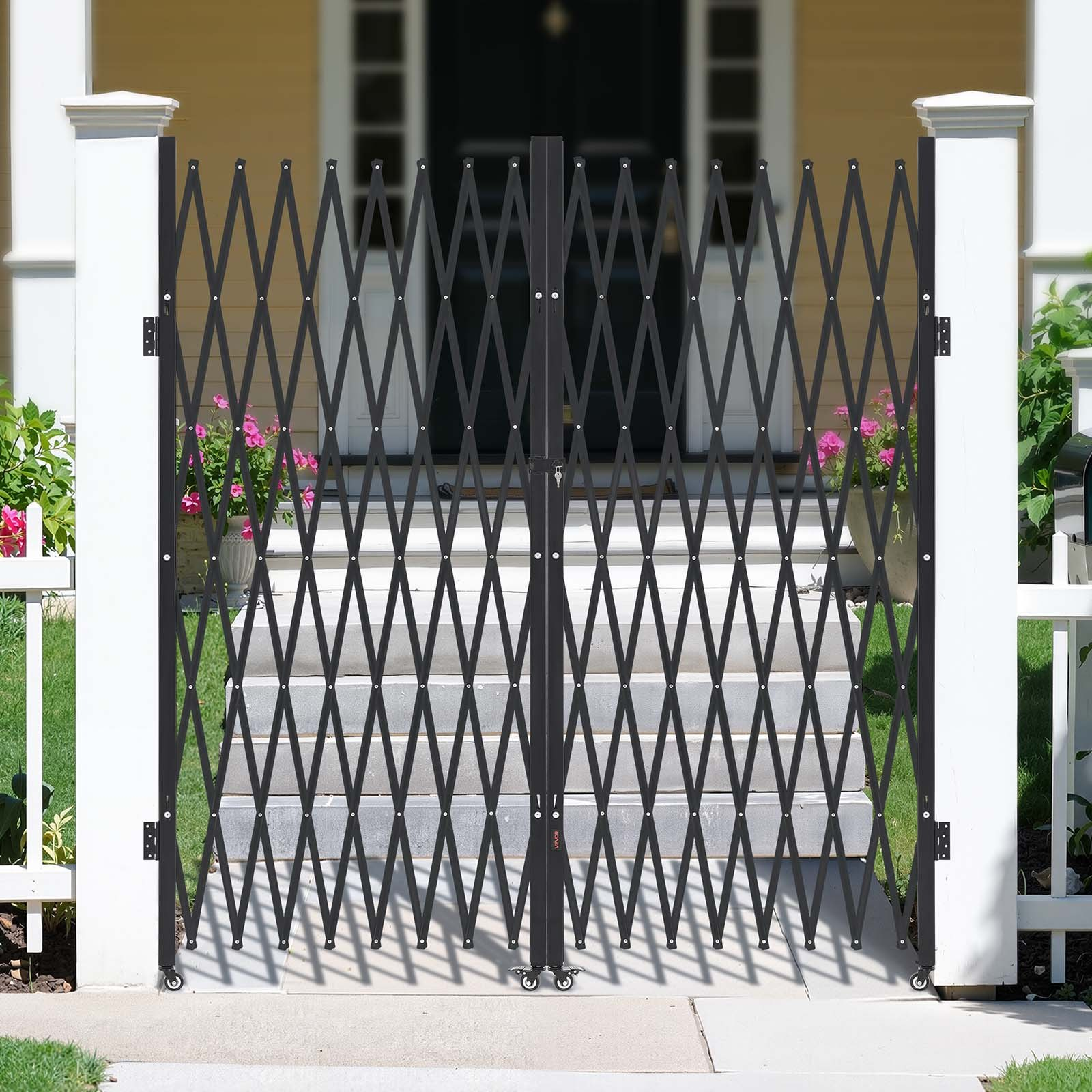 Double Folding Security Gate Steel Scissor Gate w/ Locking Swivel Casters 030