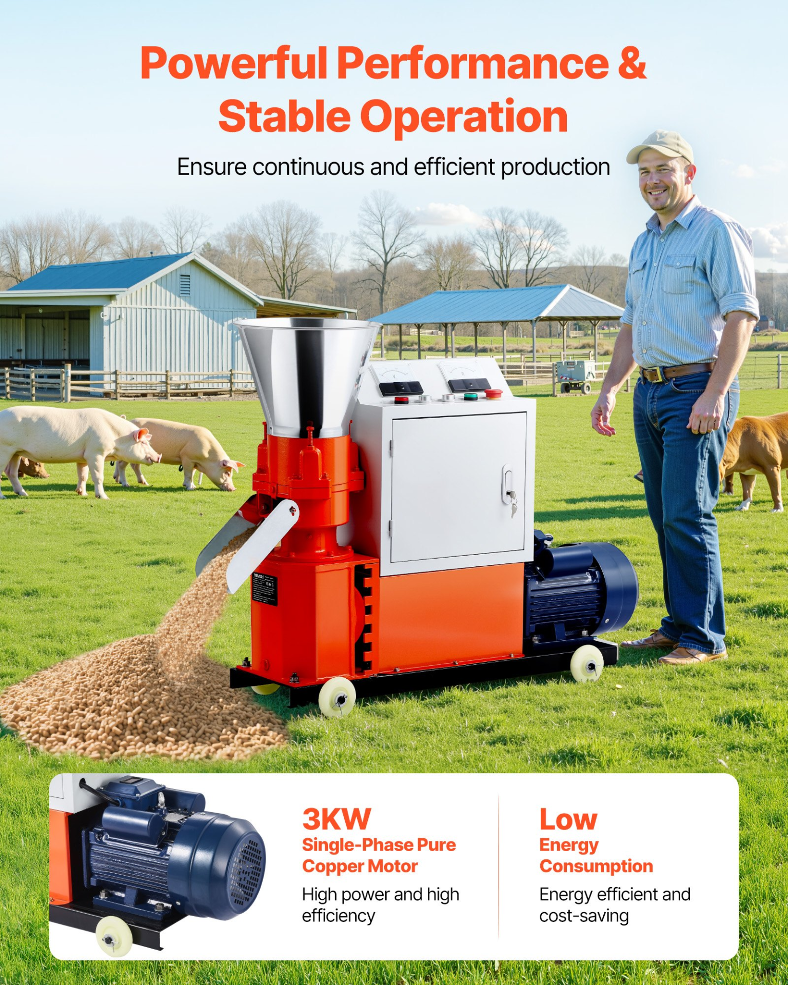 3KW Feed Pellet Mill Machine 6mm Animal Feed Pellet Maker w/3 Rollers