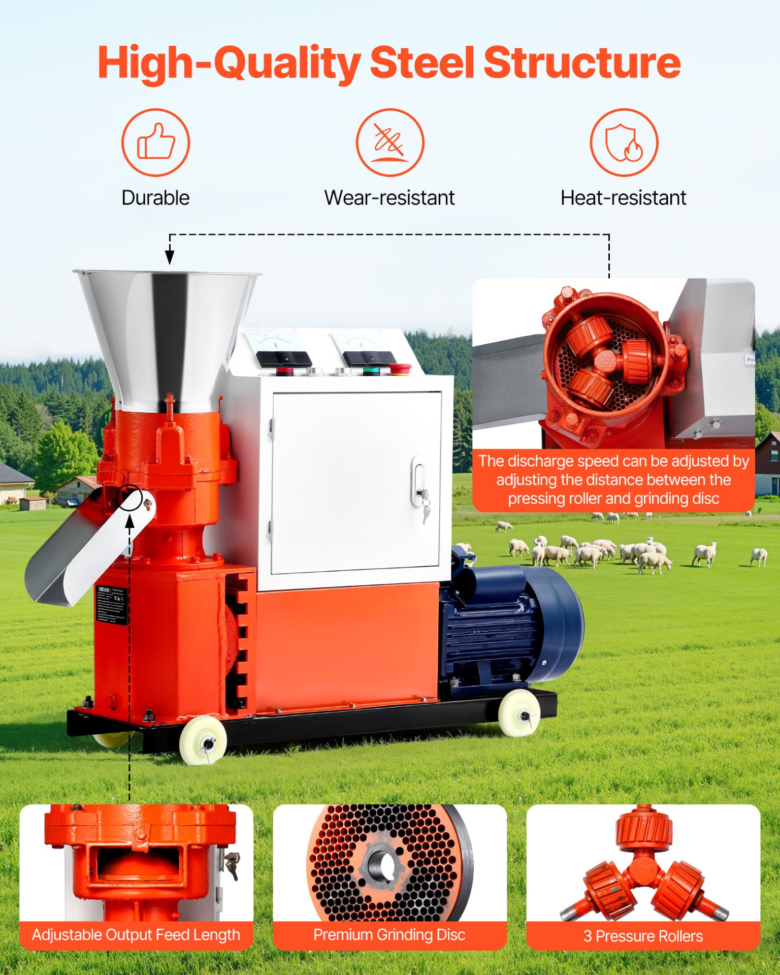 3KW Feed Pellet Mill Machine 6mm Animal Feed Pellet Maker w/3 Rollers
