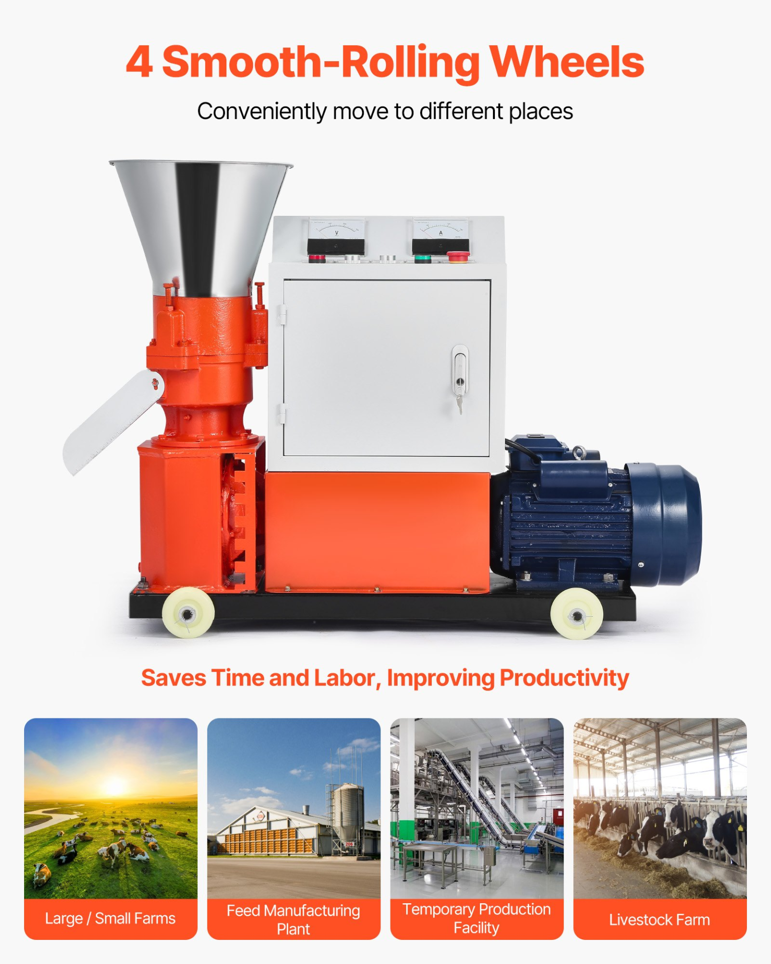 3KW Feed Pellet Mill Machine 6mm Animal Feed Pellet Maker w/3 Rollers
