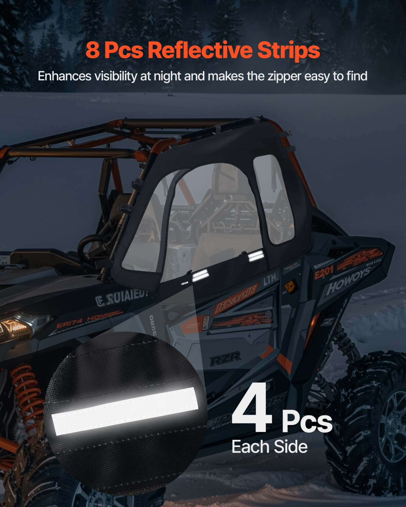 UTV Cab Enclosure Upper Doors Zipper for Polaris RZR XP 1000/XP Turbo 2014-2023