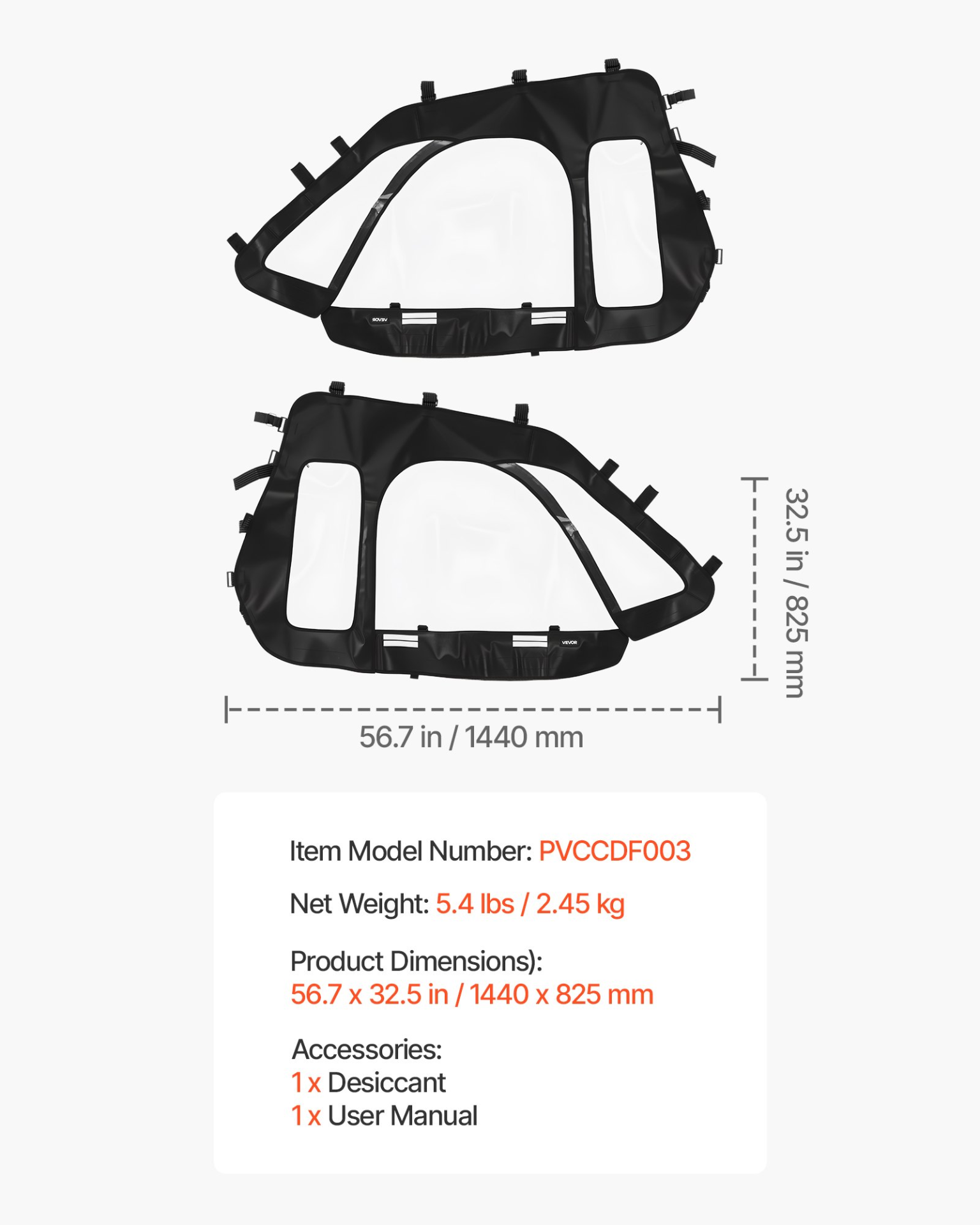UTV Cab Enclosure Upper Doors Zipper for Polaris RZR XP 1000/XP Turbo 2014-2023