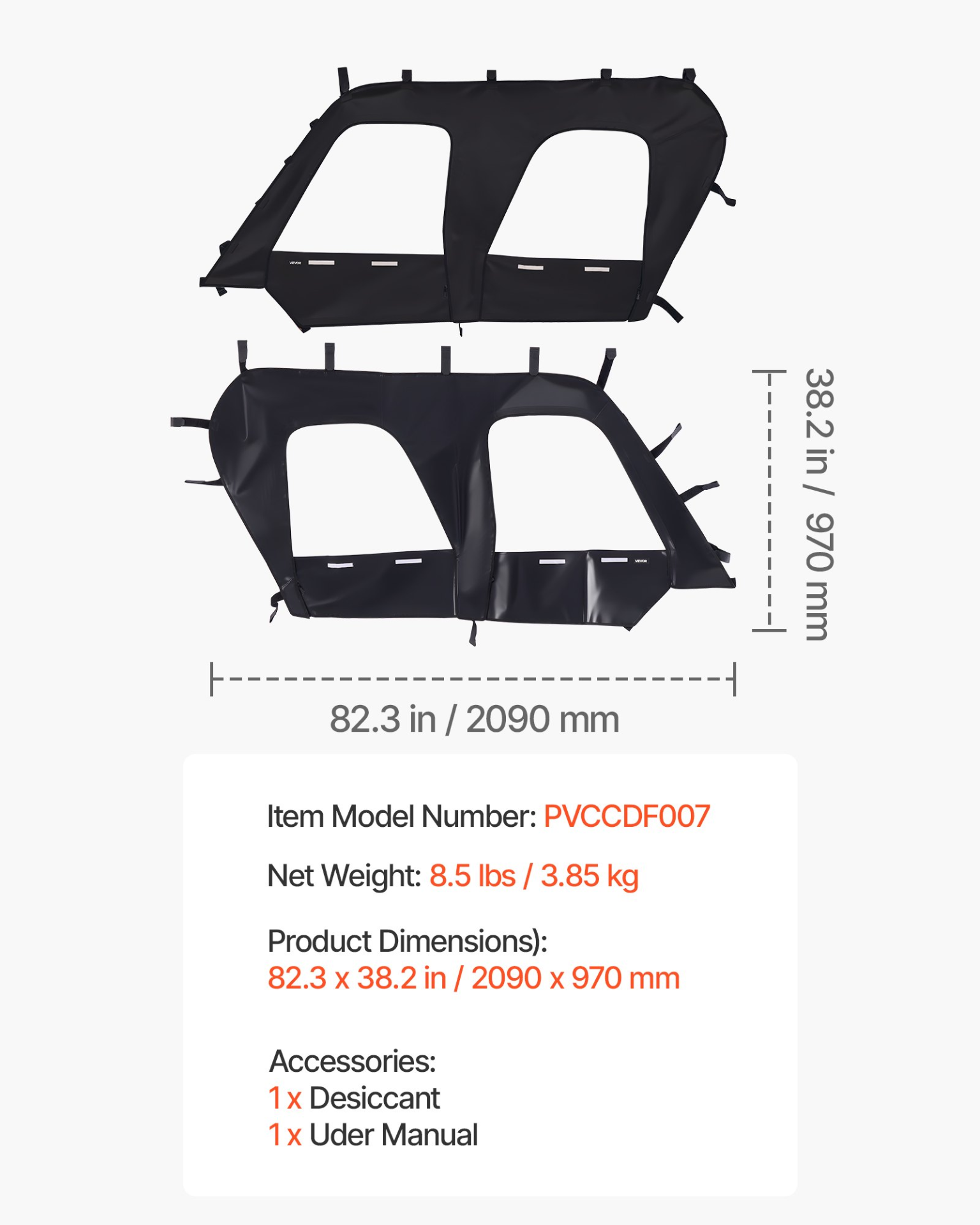 Cab Enclosure Upper Doors, Work with Roof and Partial Windshields