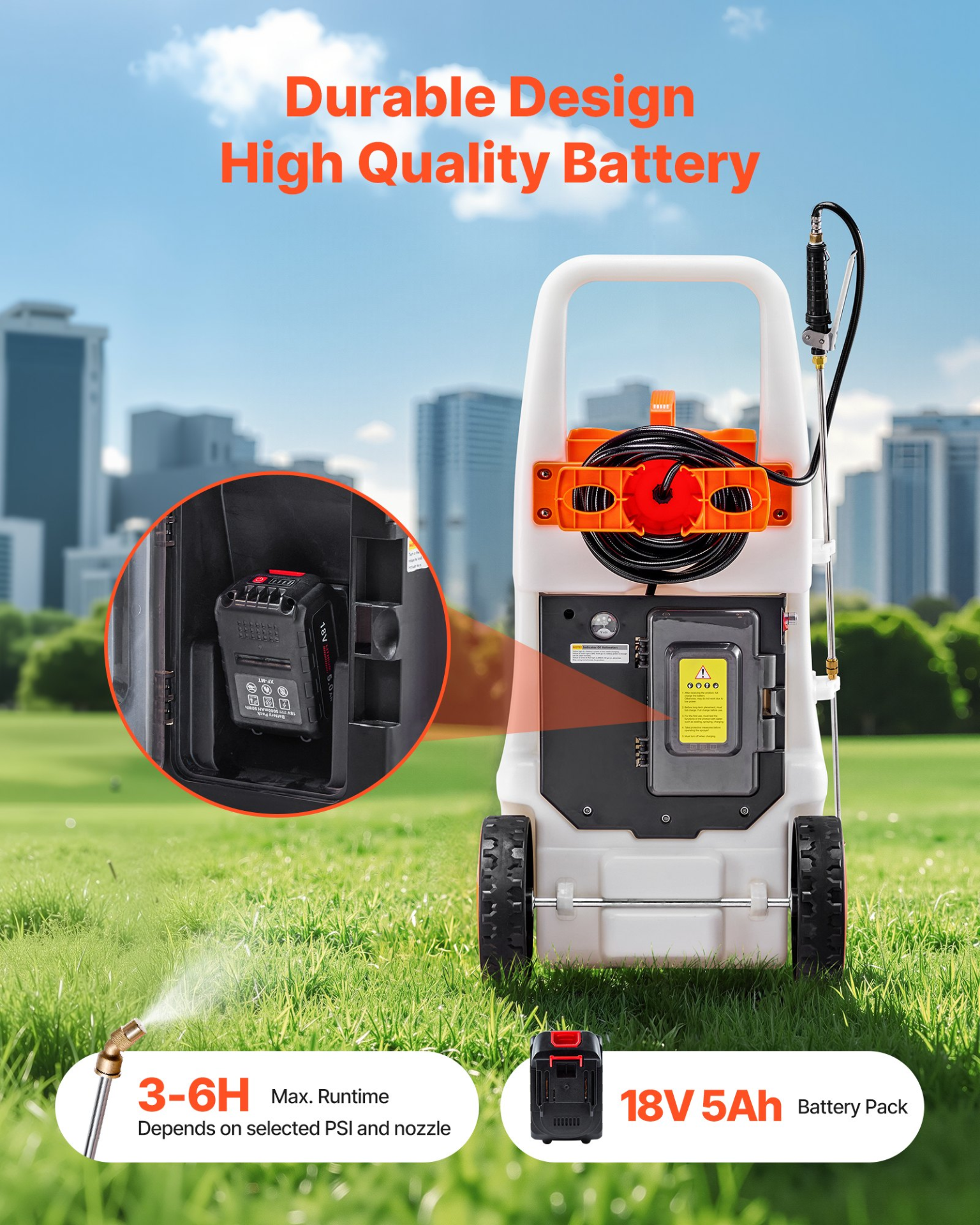 Battery-Powered Sprayer with Wheeled Cart, Adjustable 0-80 PSI