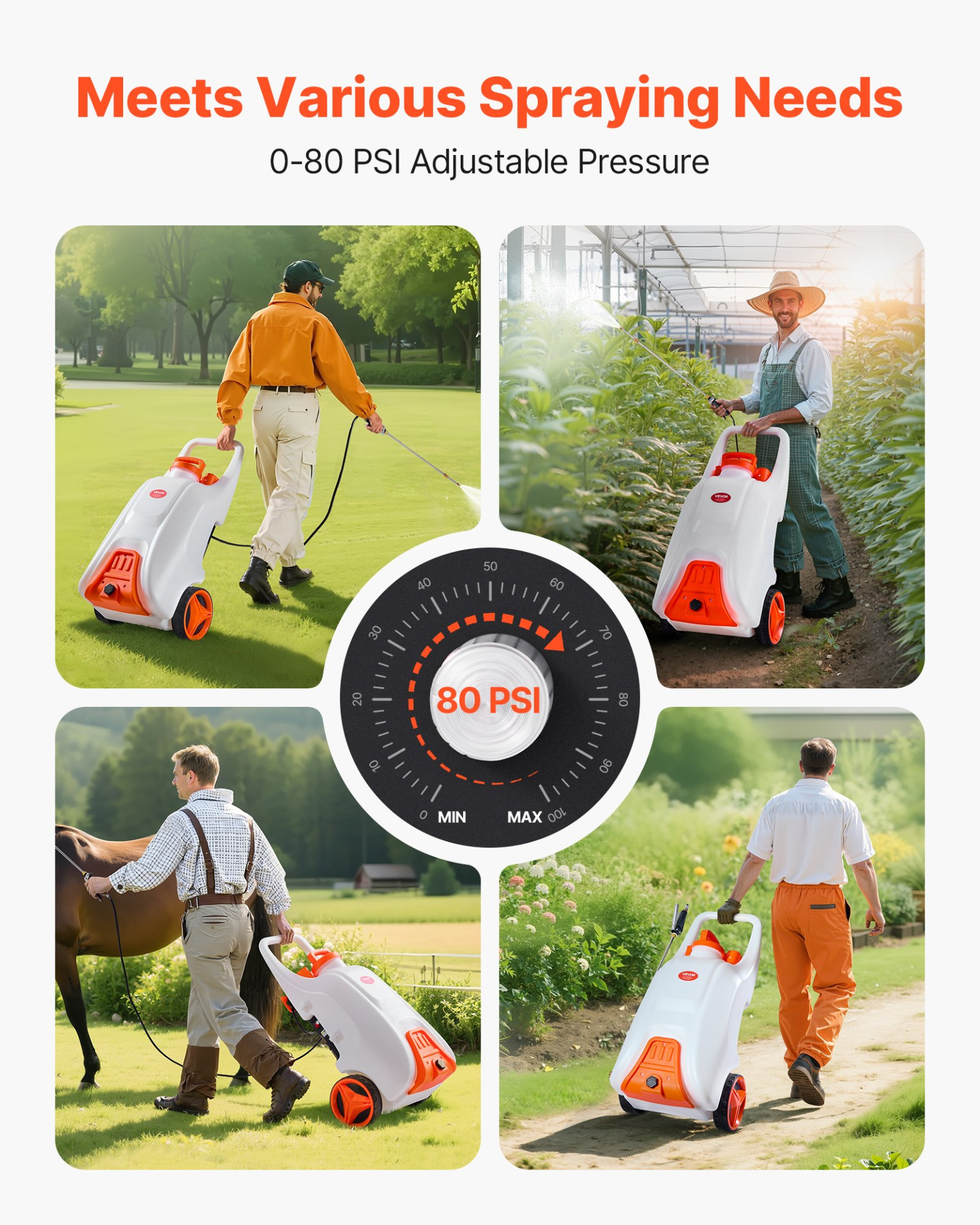 Battery-Powered Sprayer with Wheeled Cart, Adjustable 0-80 PSI