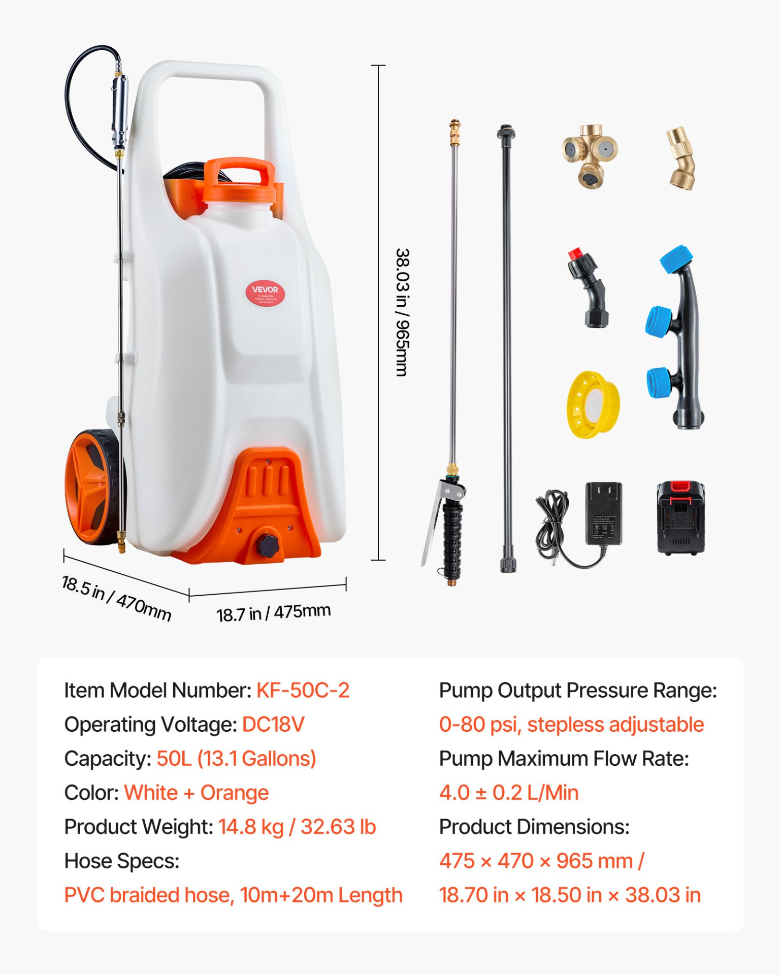 Battery-Powered Sprayer with Wheeled Cart, Adjustable 0-80 PSI
