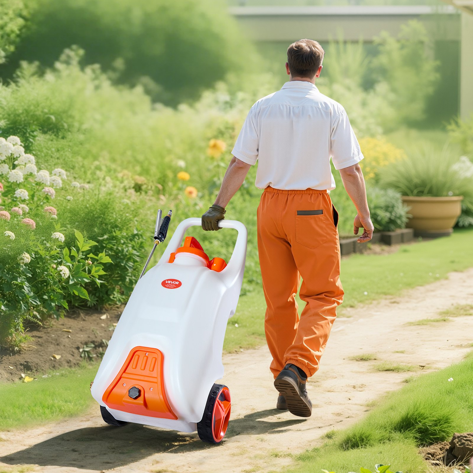 Battery-Powered Sprayer with Wheeled Cart, Adjustable 0-80 PSI