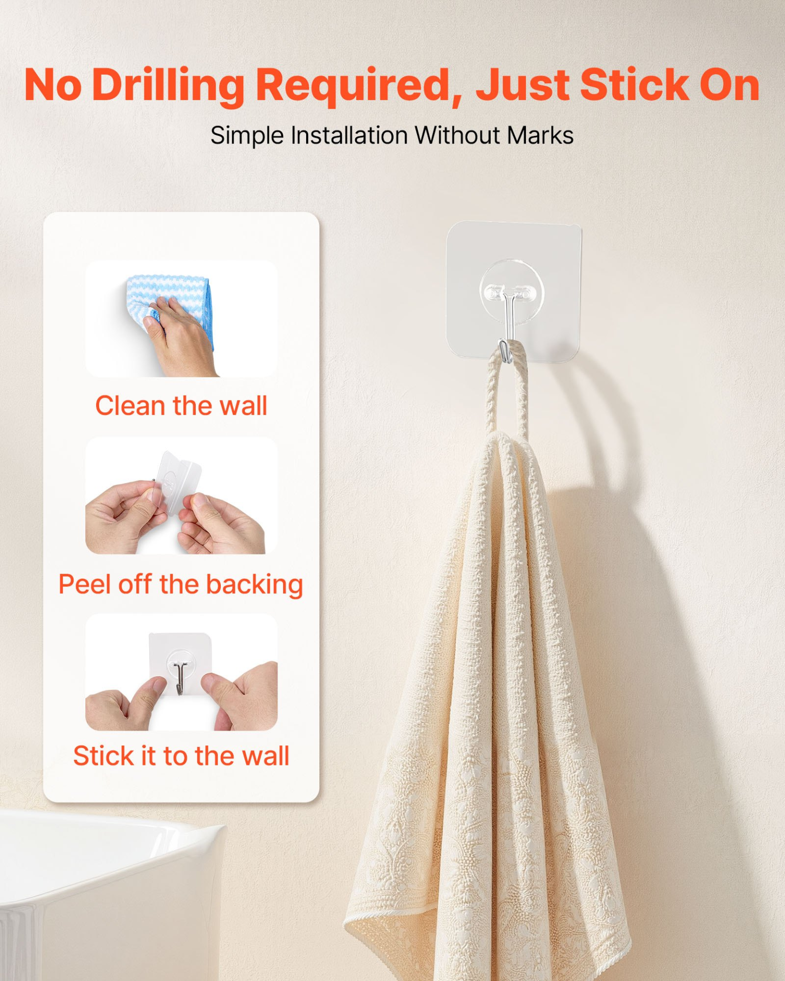 Adhesive Hooks, Coat & Keys (Transparent)