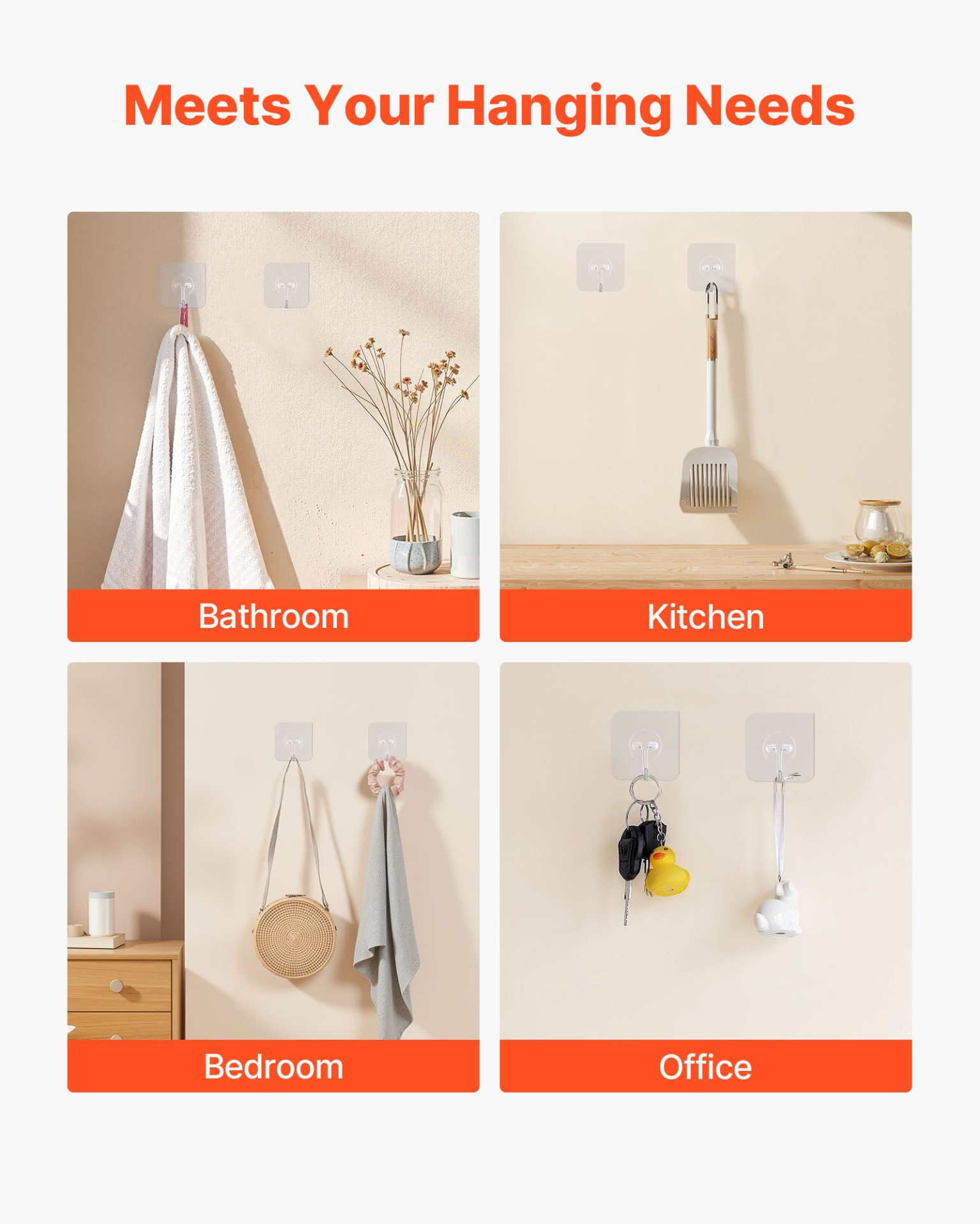 Adhesive Hooks, Coat & Keys (Transparent)