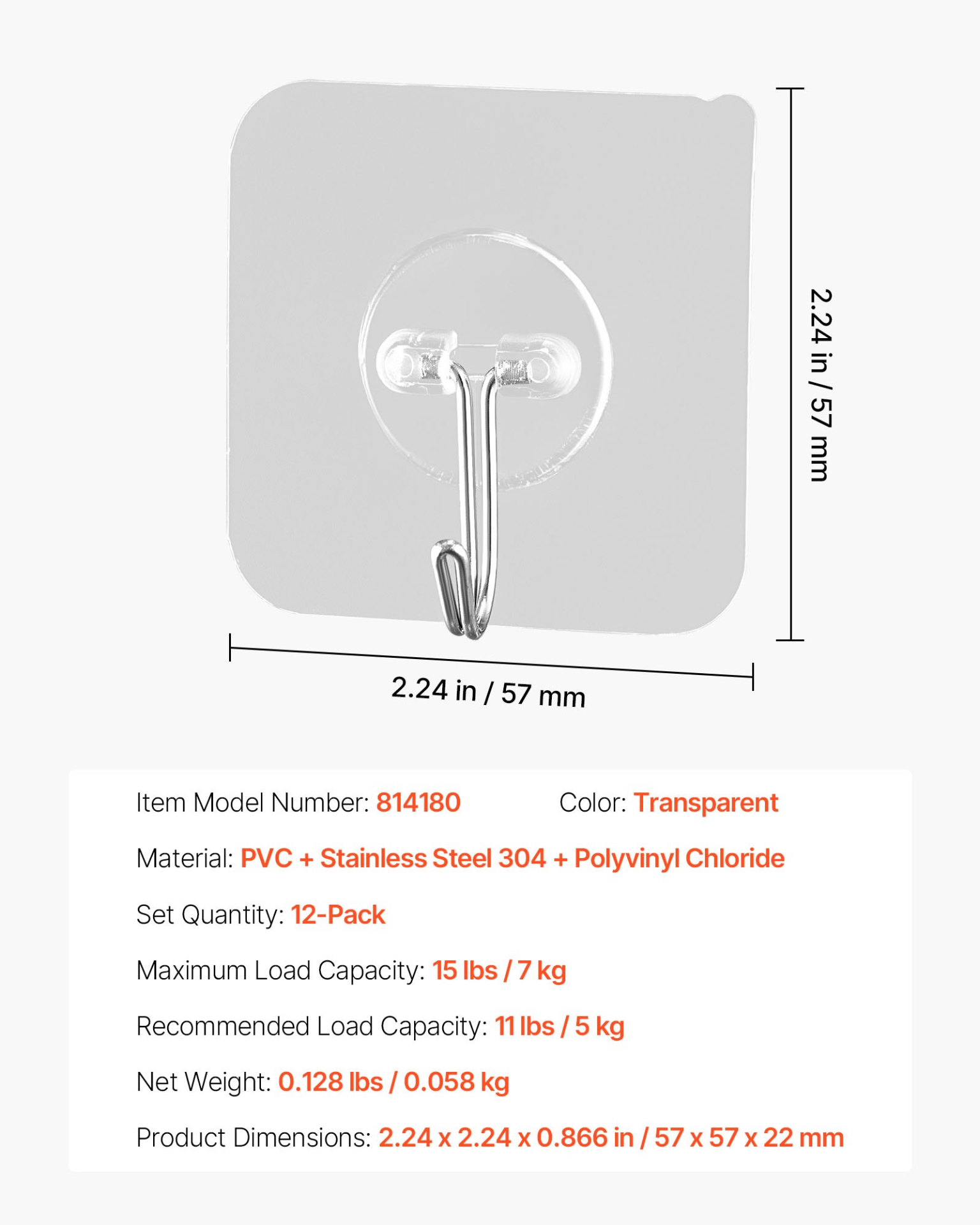 Adhesive Hooks, Coat & Keys (Transparent)